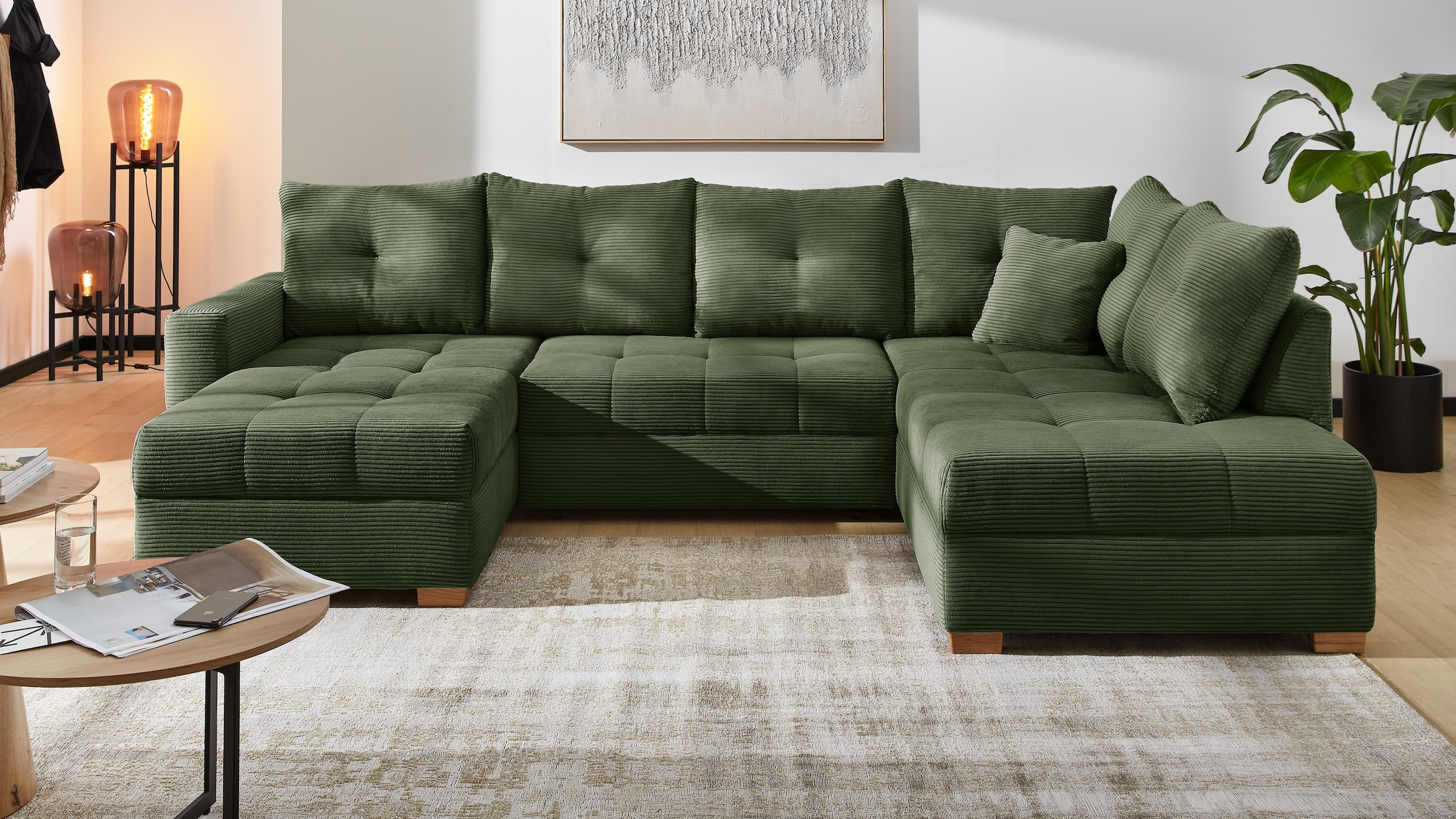 Jockenhöfer Gruppe Wohnlandschaft "Abby U-Form, B: 313 cm, inkl. Schlaffunktion" inkl Bettkasten, große Liegefläche 273x147cm, Massivholz Füße