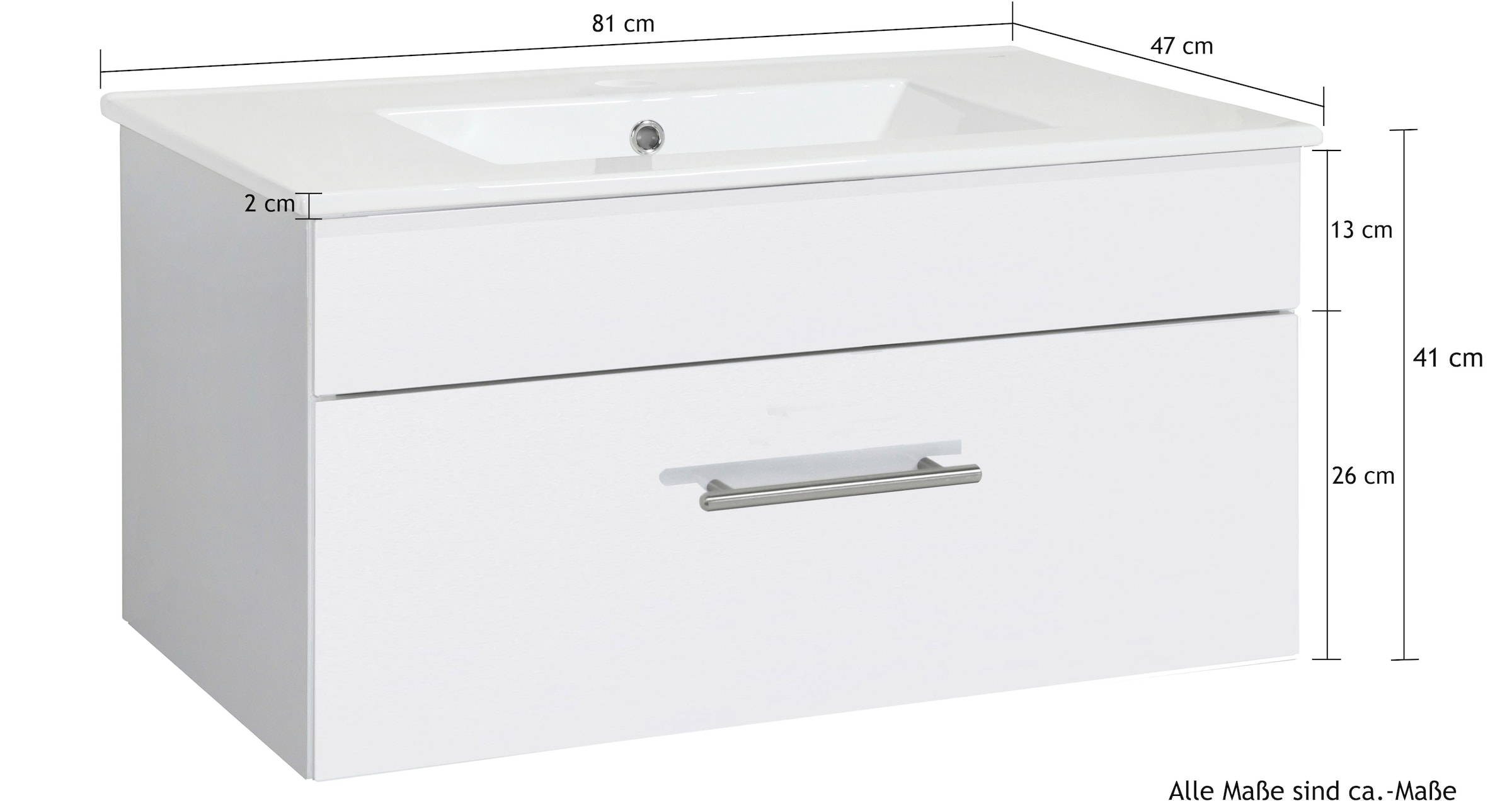 welltime Waschtisch »Trento Light, 60cm, 80cm, 100cm, Keramik-Auflagebecken«, 1 feste Blende und 1 Auszug