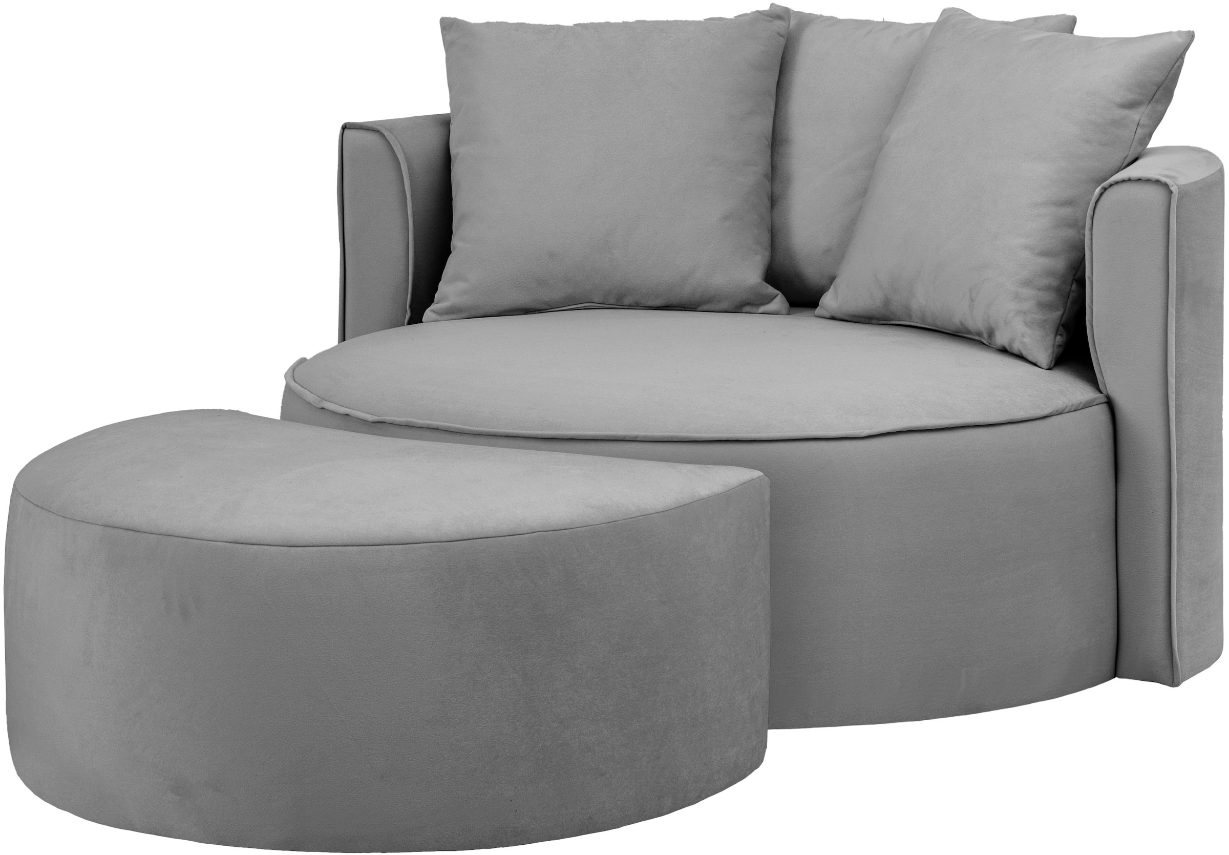 LeGer Home by Lena Gercke XXL-Sessel »Isalie, Rundsessel mit Hocker, Lesesessel, Loveseat, Big-Sessel«, (Set), trendige Stoffe, mit 3 Zierkissen, große Sitzfläche