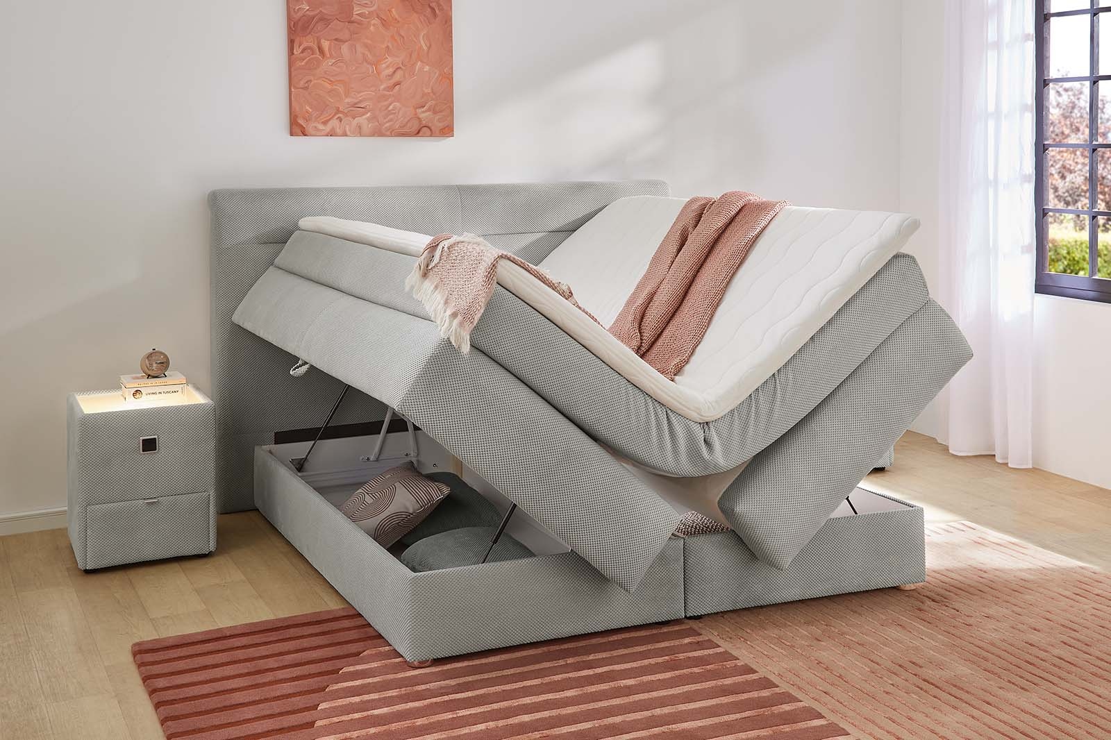 Jockenhöfer Gruppe Boxspringbett »Simone, inklusive großem Stauraum/Bettkasten«, Bonell-Wendematratze H2/H3, Topper und 2 Kissen