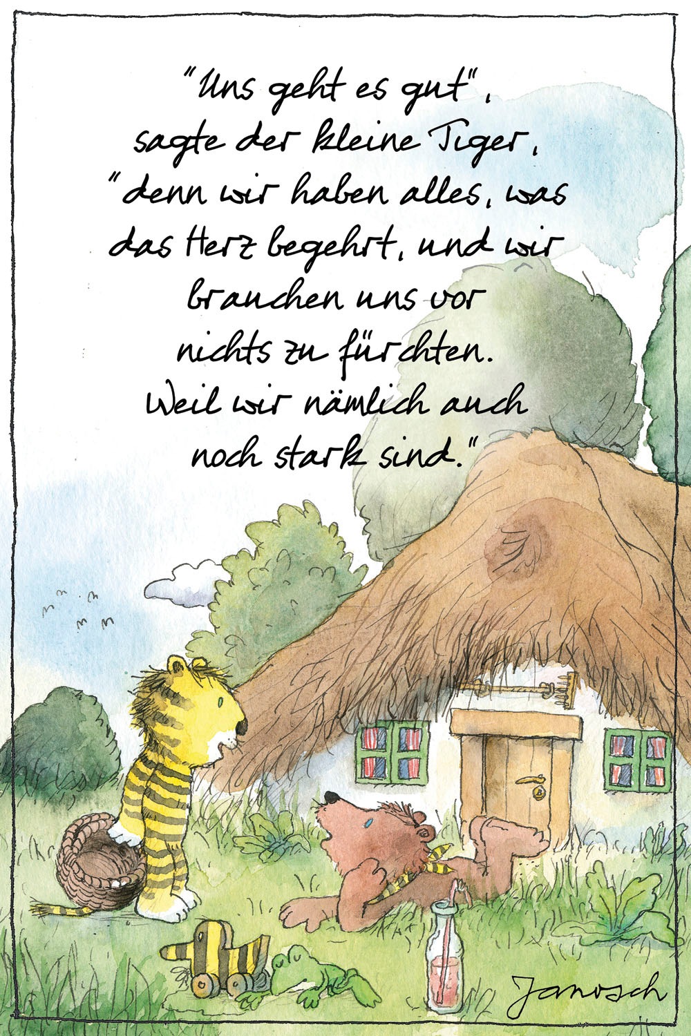 LuckyLinde Leinwandbild "Der kleine Bär und der kleine Tiger vor ihrem Haus günstig online kaufen