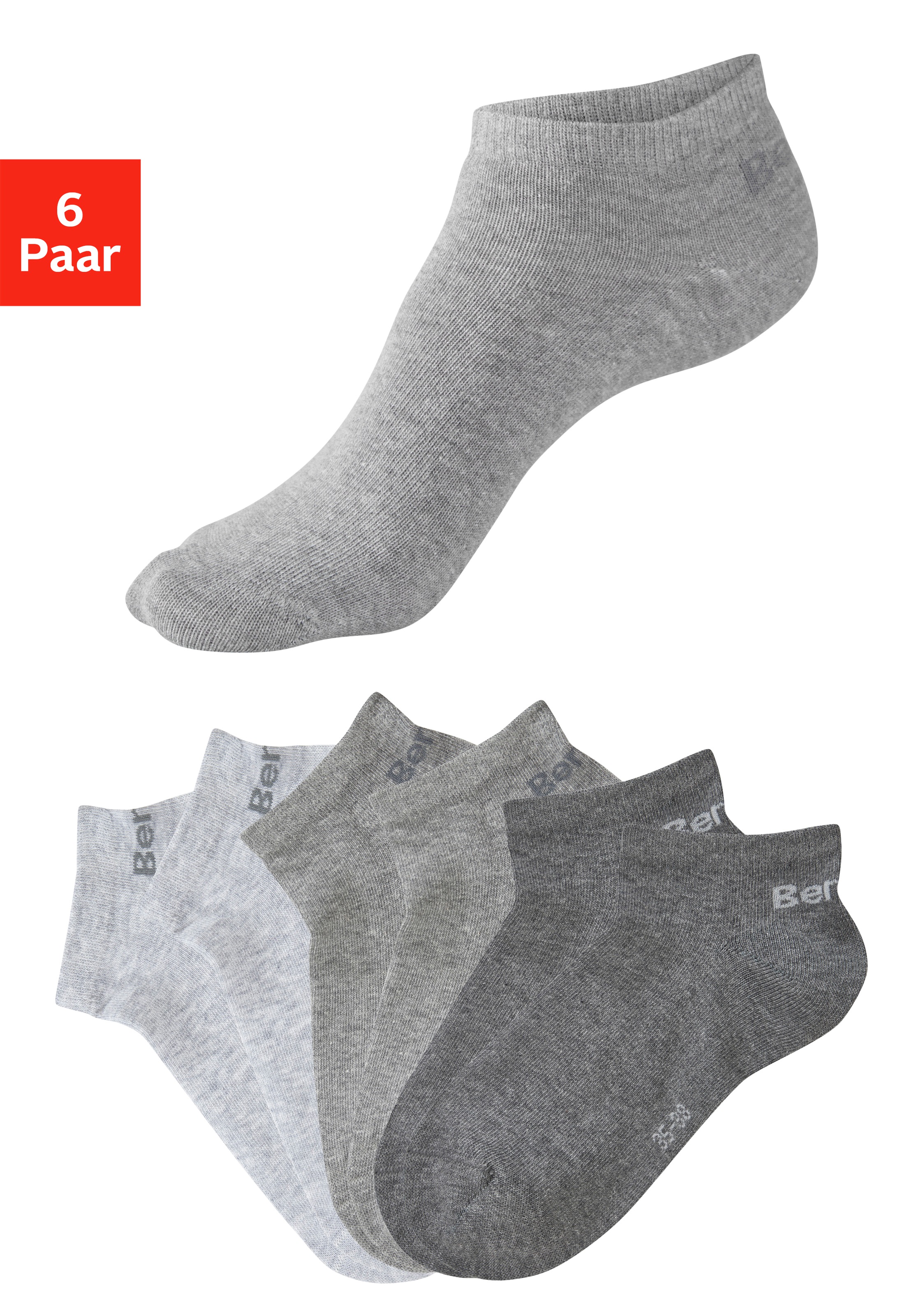Bench. Sneakersocken "für Damen und Herren in Baumwollmischung, für Sport und Freizeit" Packung, 6 Paar tlg. mit klassischem Logoschriftzug, ohne Frottee