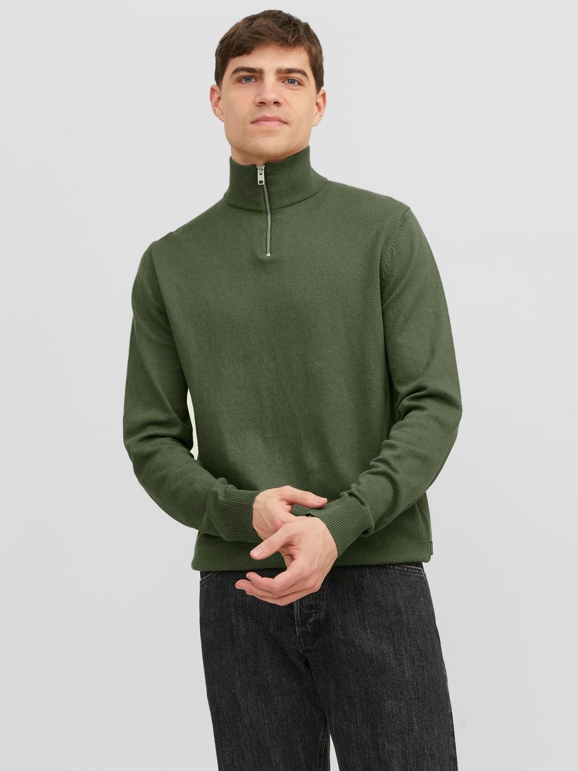 Jack & Jones Troyer "JJEEMIL KNIT HALF ZIP NOOS", mit Rippbündchen