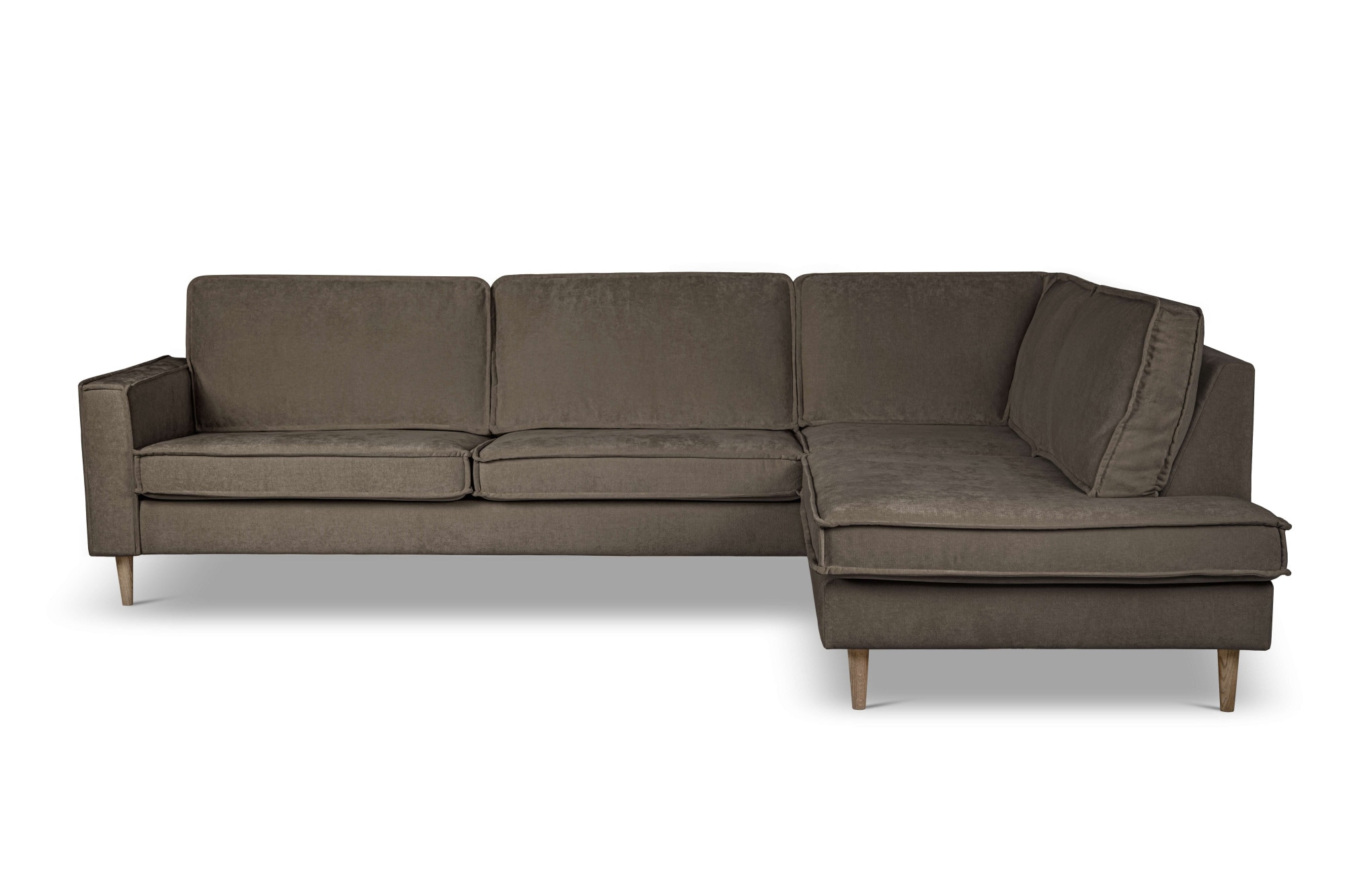Home affaire Ecksofa »Pinto Skandi, 290 cm, Chenille, Struktur, Ottomane links / rechts« mit Keder, Massivholzfüße Eiche geräuchert, Wellenunterfederung