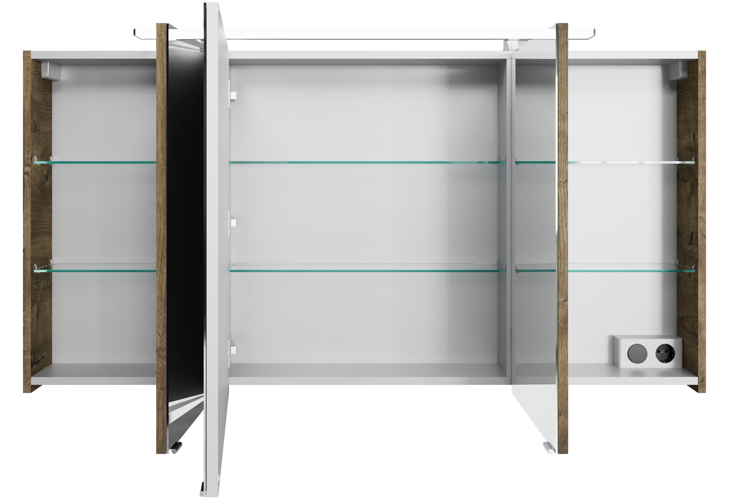 Saphir Badezimmerspiegelschrank »Serie 4010 Badezimmer-Spiegelschrank inkl. LED-Aufsatzleuchte«, Badschrank 140 cm breit, 3 Türen, 6 Glas-Einlegeböden, inkl Türdämpfer