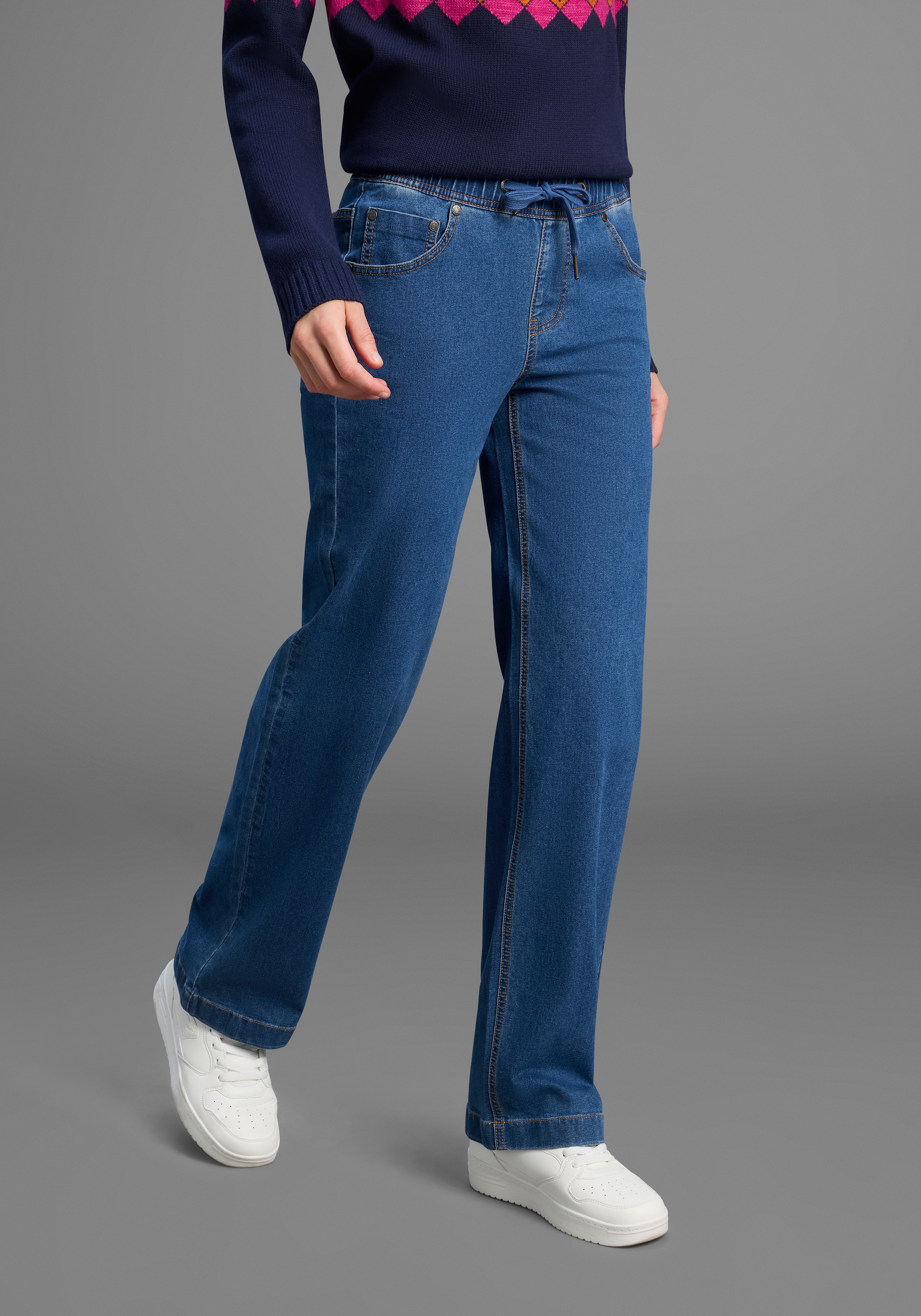 Comfort-fit-Jeans KANGAROOS, Damen, Gr. 34, N-Gr, blau washed, Denim/Jeans, Obermaterial: 72% Baumwolle, 26% Polyester, 2% Elasthan, Basic, comfort fit lang, Jeans