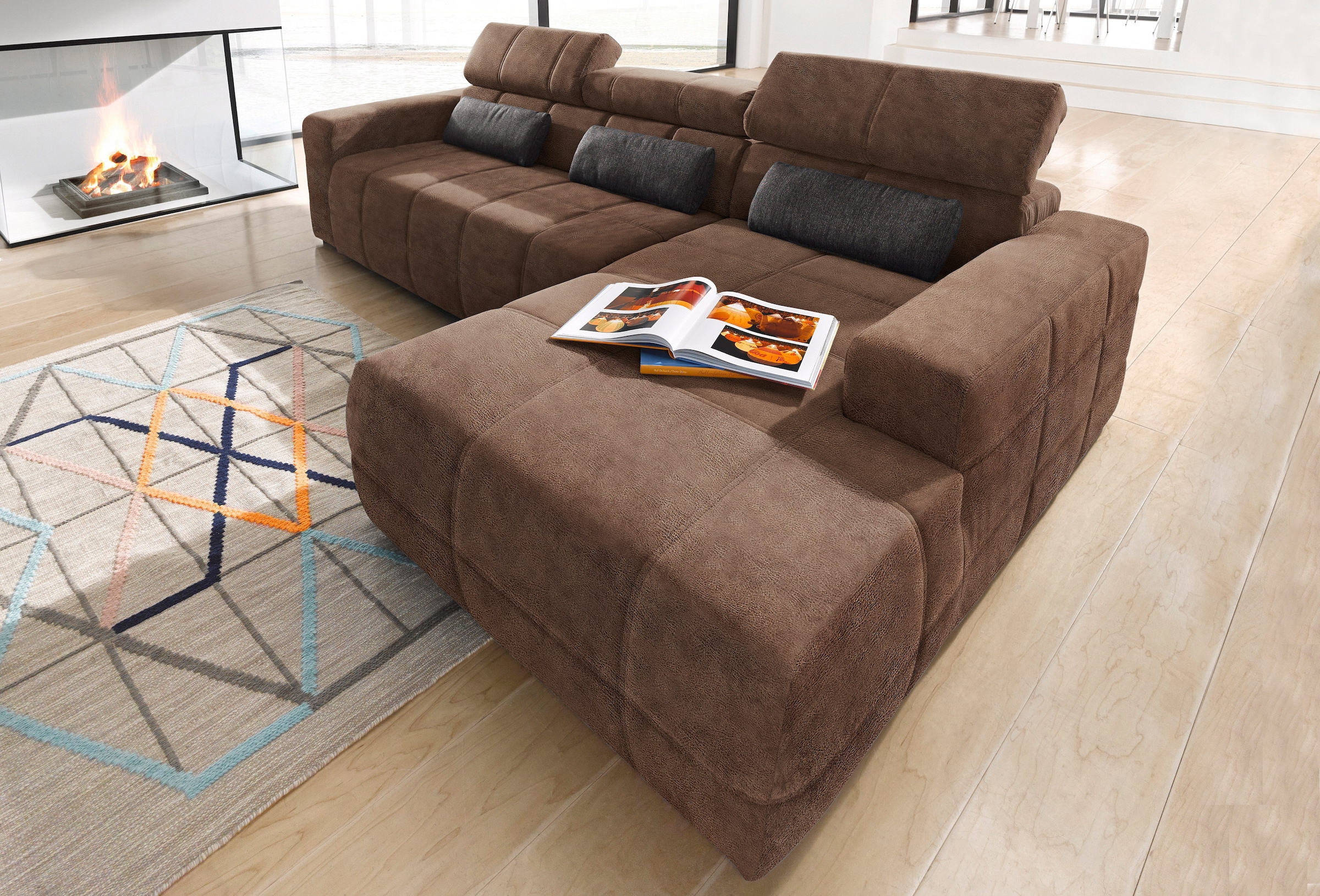 DOMO collection Ecksofa »Brandon große Ausführung B/T/H: 289/177/80 cm, auch in Leder und Cord«, mit Kopfteilverstellung, wahlweise Sitztiefenverstellung, L-Form