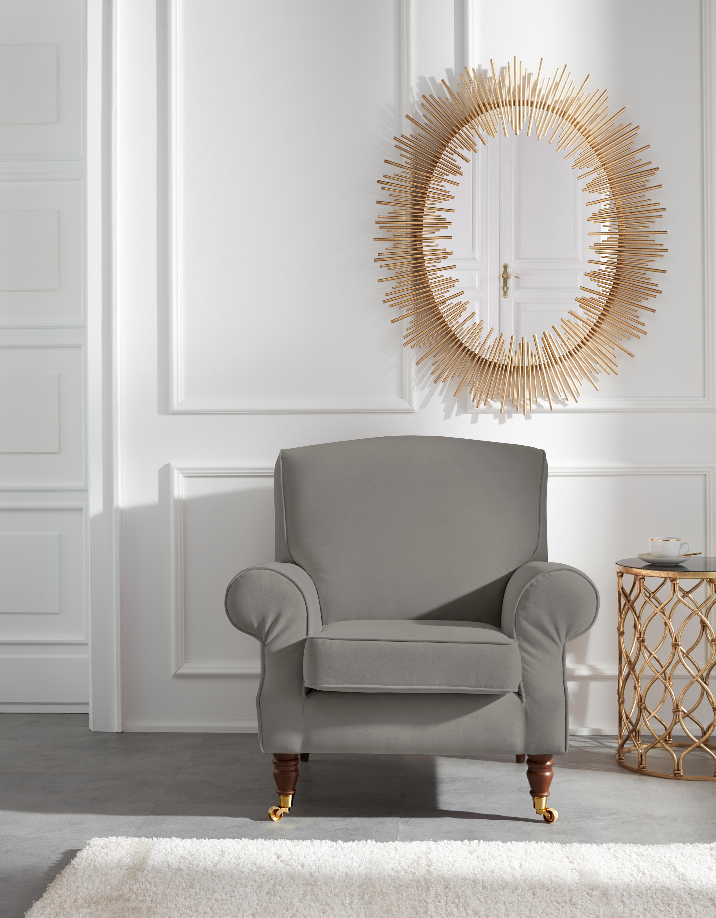 Sessel HOME AFFAIRE, B:90cm H:90cm T:93cm, grau, Baumwollmix (50% Baumwolle, 50% Polyester);Samtoptik (100% Polyester), Wohnzimmer, Sessel, "Rennes",