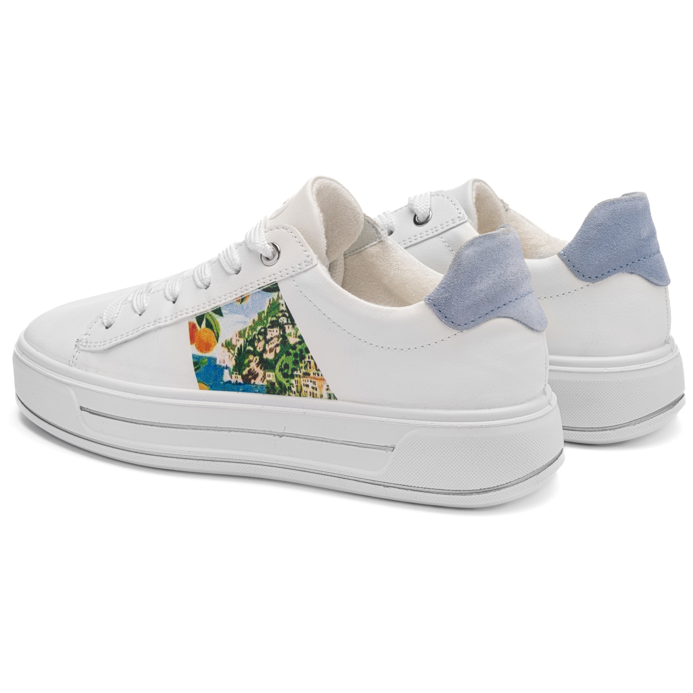 Plateausneaker ARA "CANBERRA", Damen, Gr. 6 (39), weiß, hellblau, Lederimitat, Veloursleder, kontrastfarbene Details, Schuhe Plateausneaker, Freizeitschuh, Halbschuh, Schnürschuh in Bequemweite G (= weit) 6
