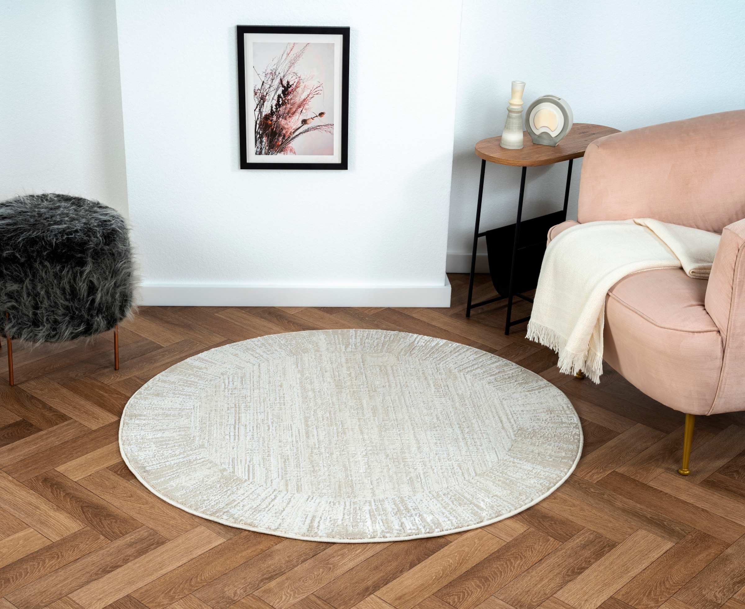 Teppich "My Heaven", bunt (cream, weiß, hellgrau), B:120cm H:10mm L:120cm Ø:120cm, Polyester, MYFLAIR MÖBEL & ACCESSOIRES, Teppiche, Teppich, Kurzflor, Scandi-Look, besonders weich durch Microfaser
