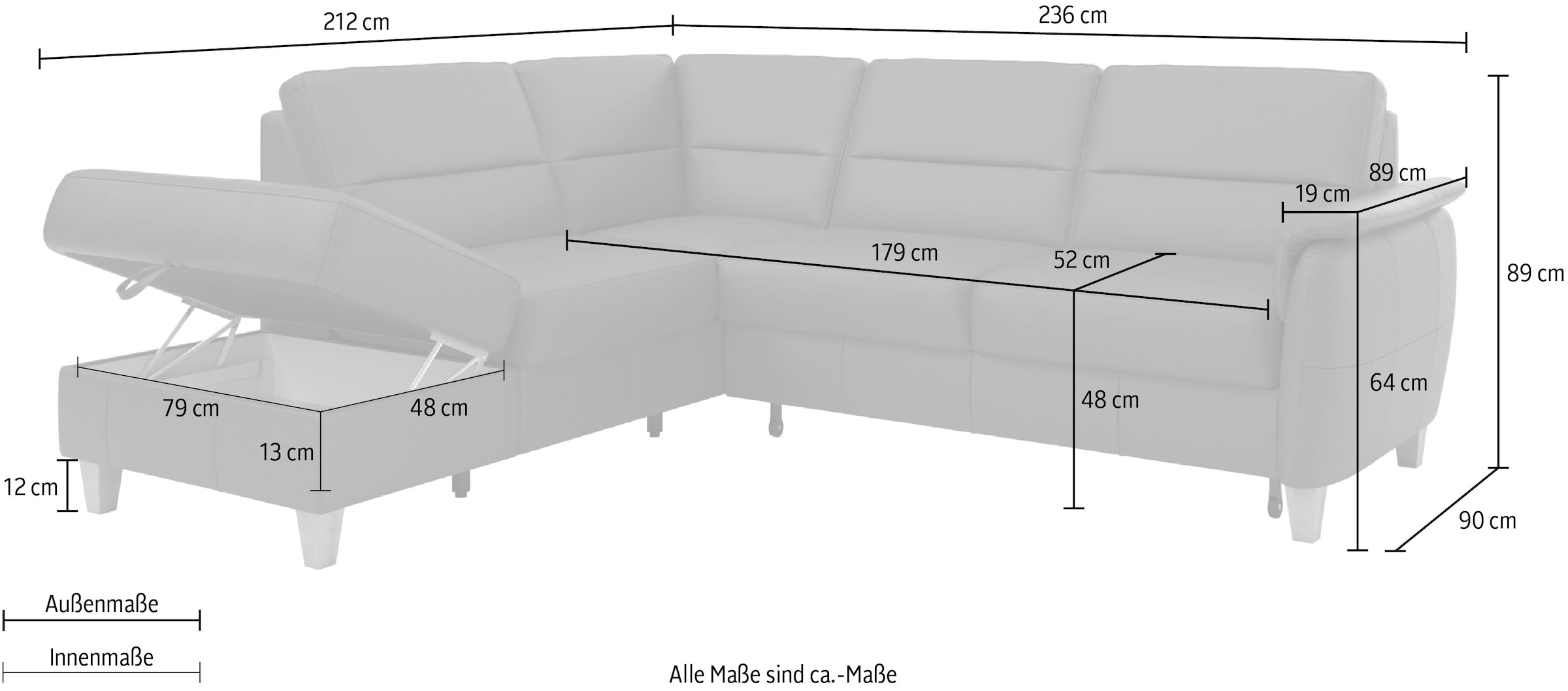 Home affaire Ecksofa »Palmera L-Form«, Federkern, wahlweise mit Bettfunktion und mit/ohne Stauraum