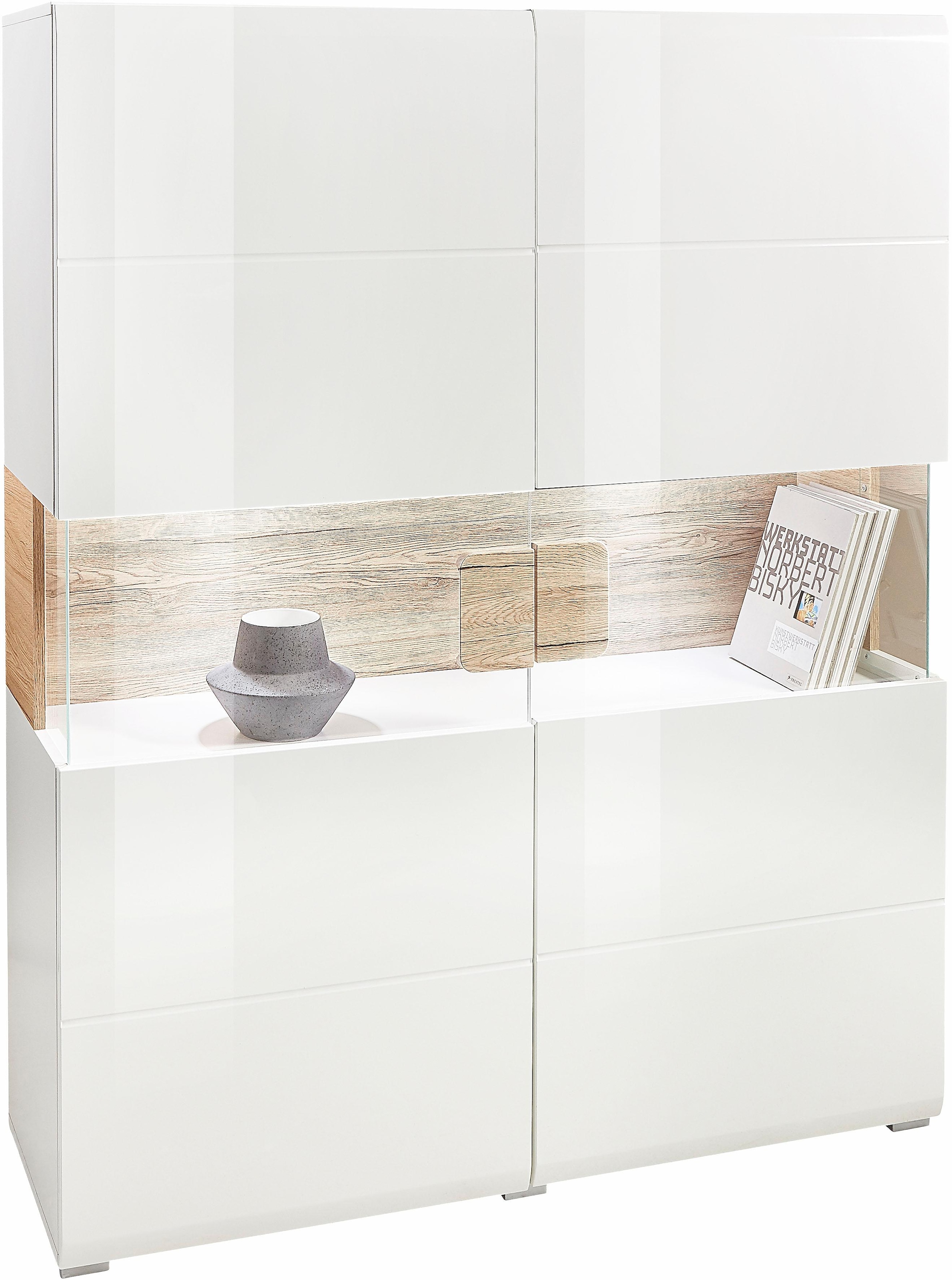 INOSIGN Highboard »Toledo,Breite 121,5 cm, trendige Hochkommode mit 2 Türen«, Hochschrank mit Glas-Partien,stylische Hochglanzfronten