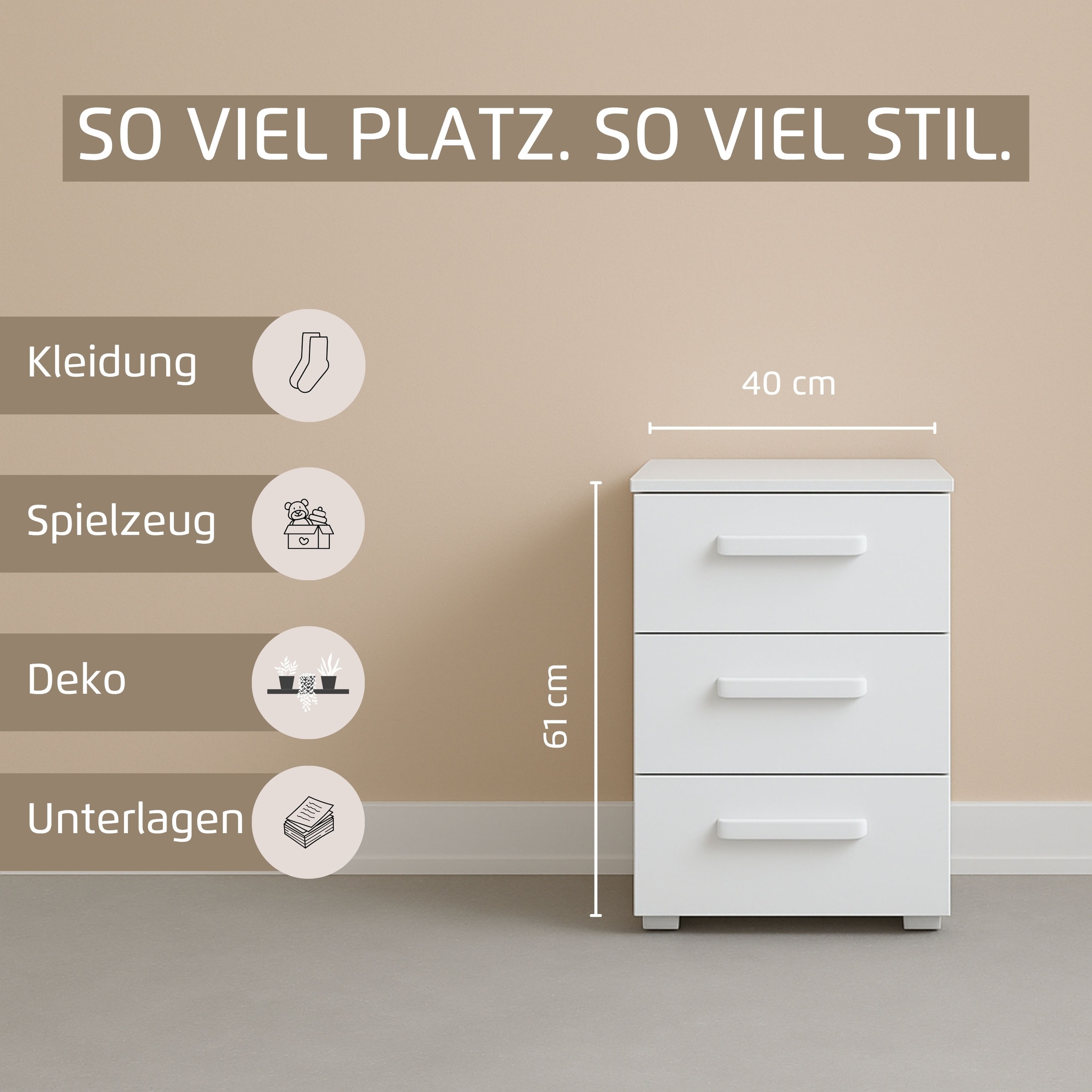 rauch Nachtkommode »Nachttisch Nachtkonsole OTELI in Dekor- oder Hochglanzfront«, (Breite 40 cm inkl. Soft-Close-Funktion), mit 3 geräumigen Schubladen für viel Stauraum MADE IN GERMANY