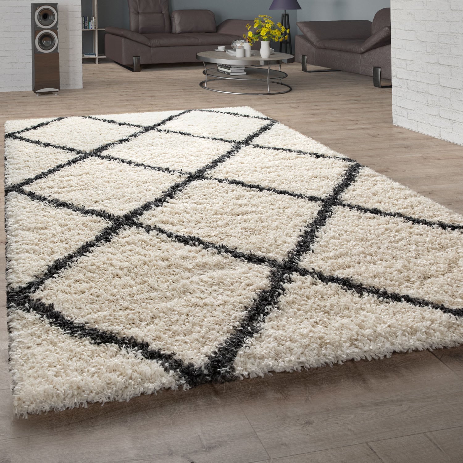 Paco Home Hochflor-Teppich »Kalmar 441«, rechteckig, Scandi Design, Rauten  Muster, weich & kuschelig | BAUR