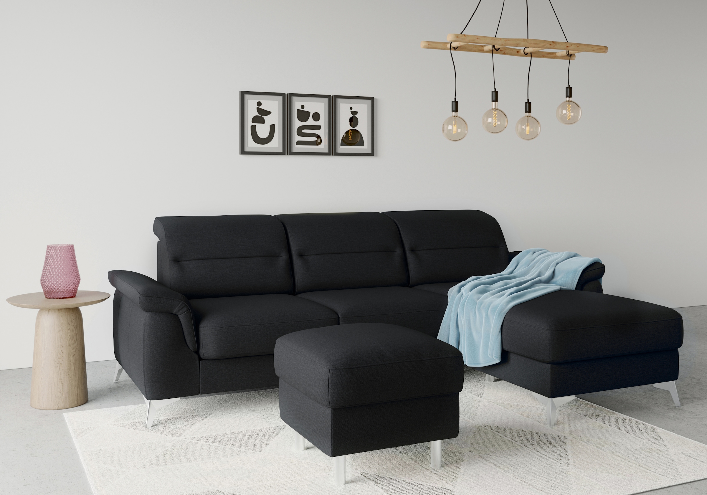 Stauraumhocker SIT & MORE "Sinatra", schwarz, B:58cm H:48cm T:58cm, 98% Polyester, 2% Polyamid, Hocker, Sitzfläche ist abnehmbar, chromfarbene Metallfüße