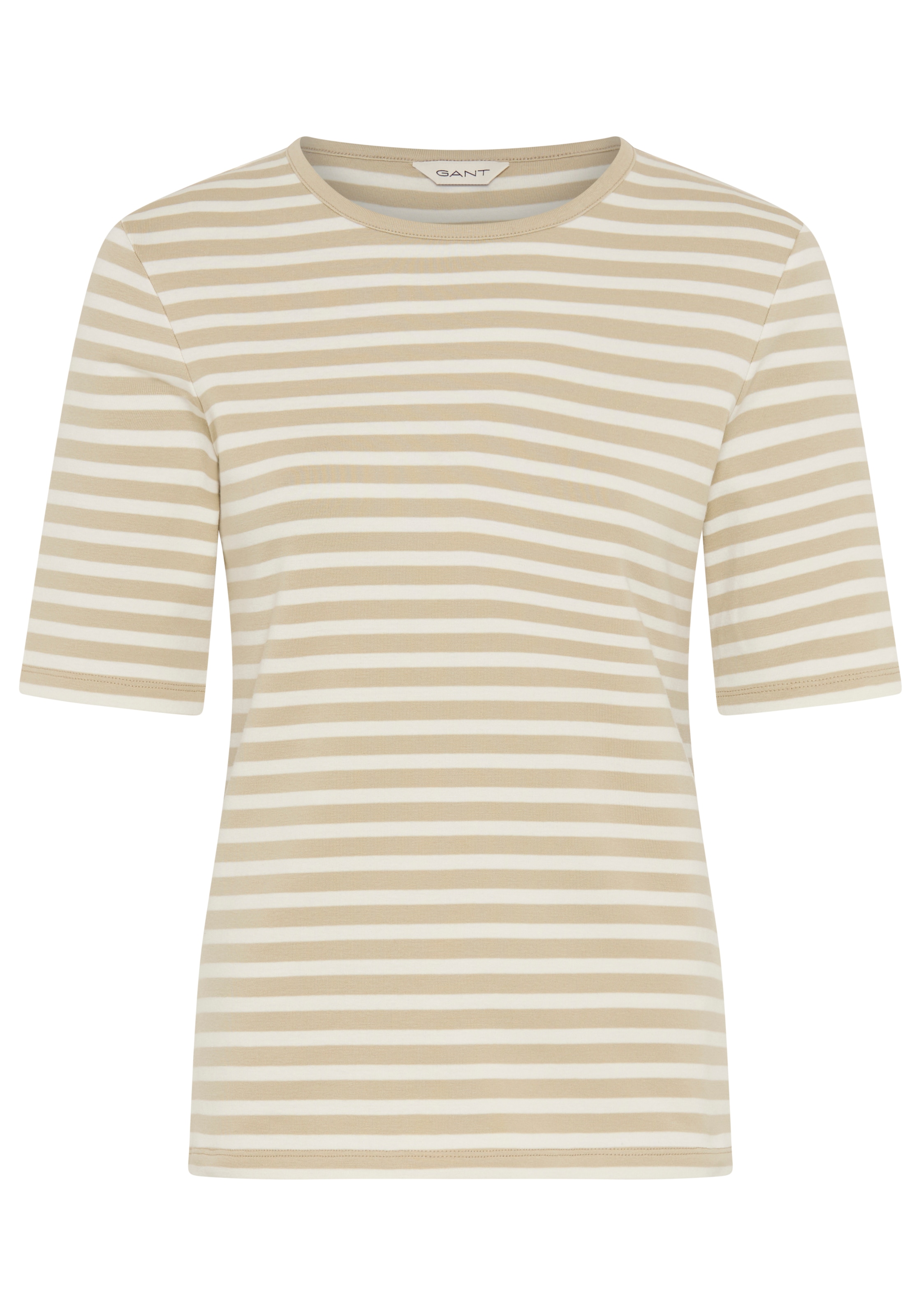 Gant T-Shirt "SLIM STRIPED 1X1 RIBBED KA T-SHIRT" mit dezentem Logoschriftz günstig online kaufen