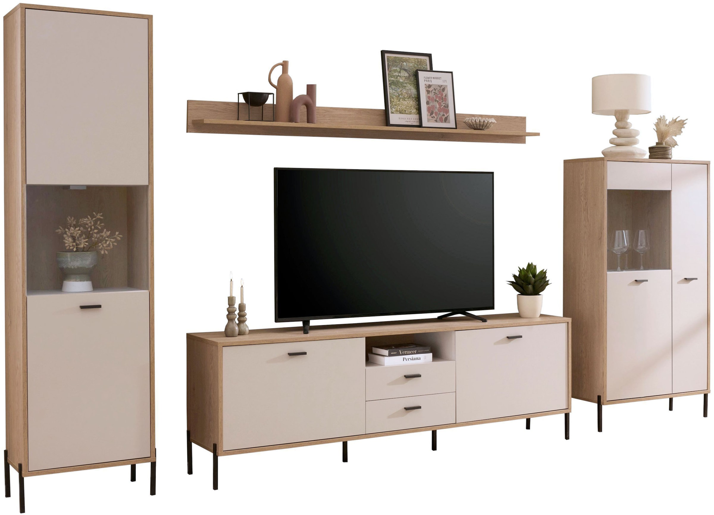 Home affaire Wohnwand »Fredericia, moderne Anbauwand, Komplettset in Kaschmir« Set, 4 Stk. tlg.