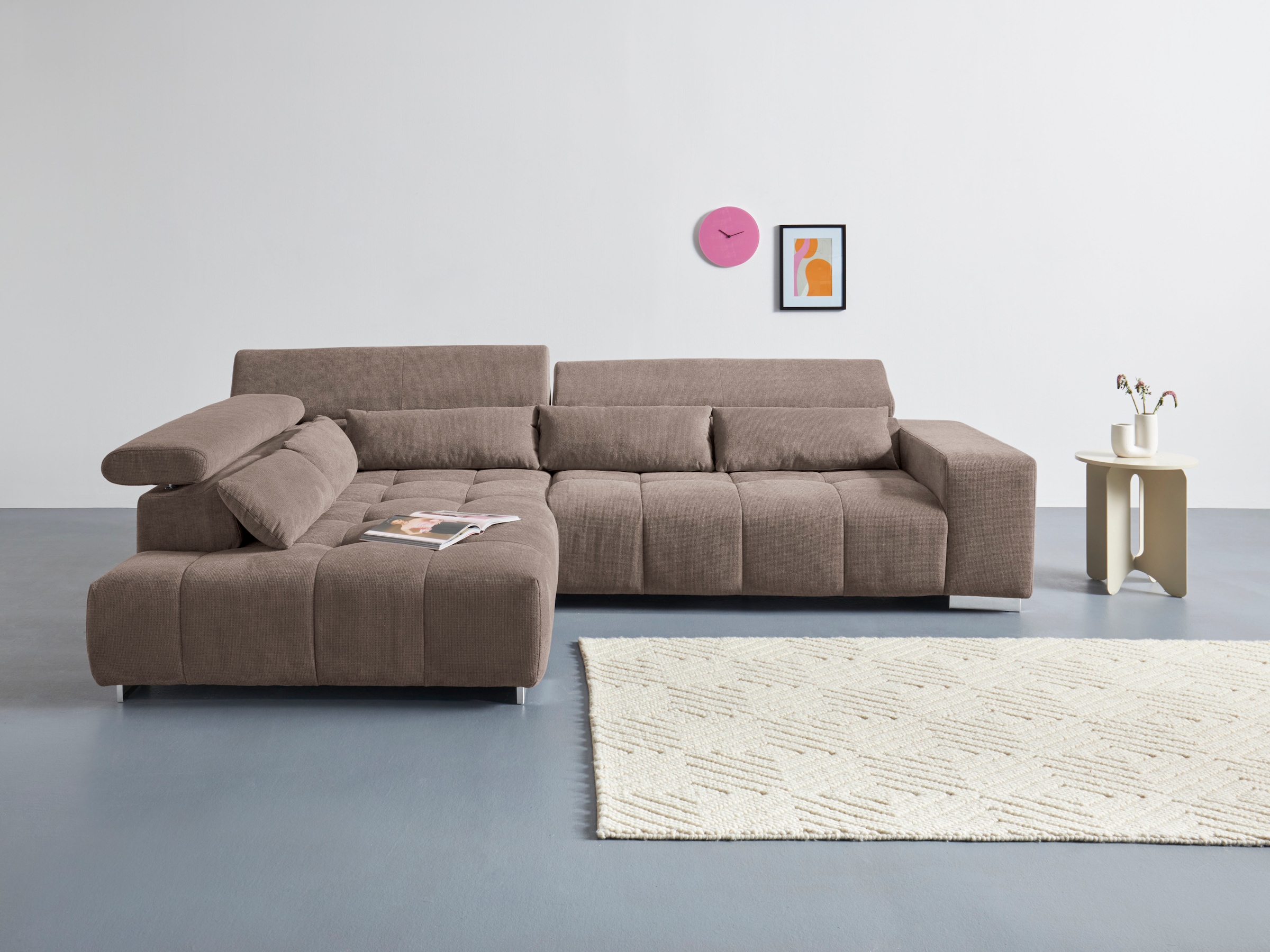 COTTA Ecksofa "Orion L-Form", mit Kopfteilverstellung & 5 Nierenkissen günstig online kaufen