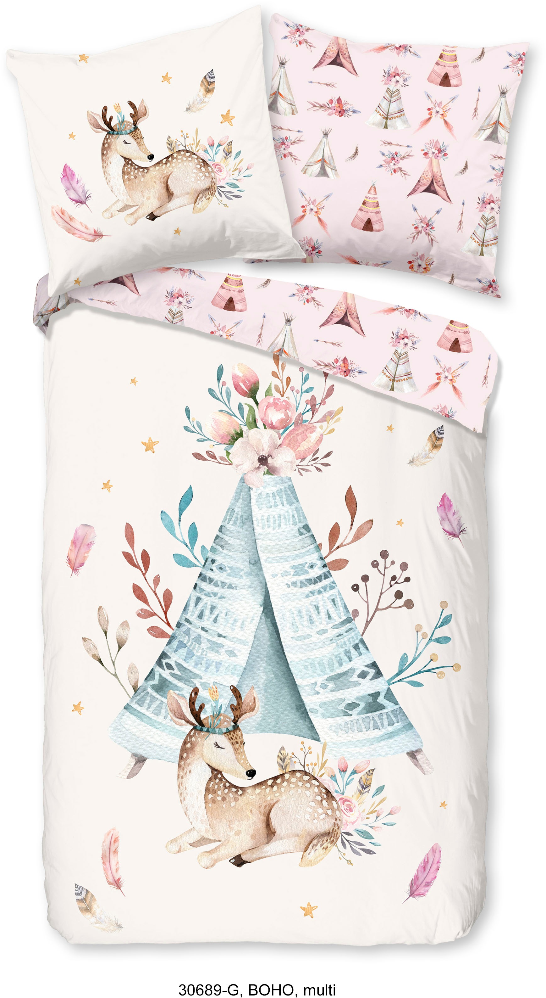 good morning Kinderbettwäsche "Boho" 2 Stk. 100% Baumwolle, 135x200, Reißve günstig online kaufen