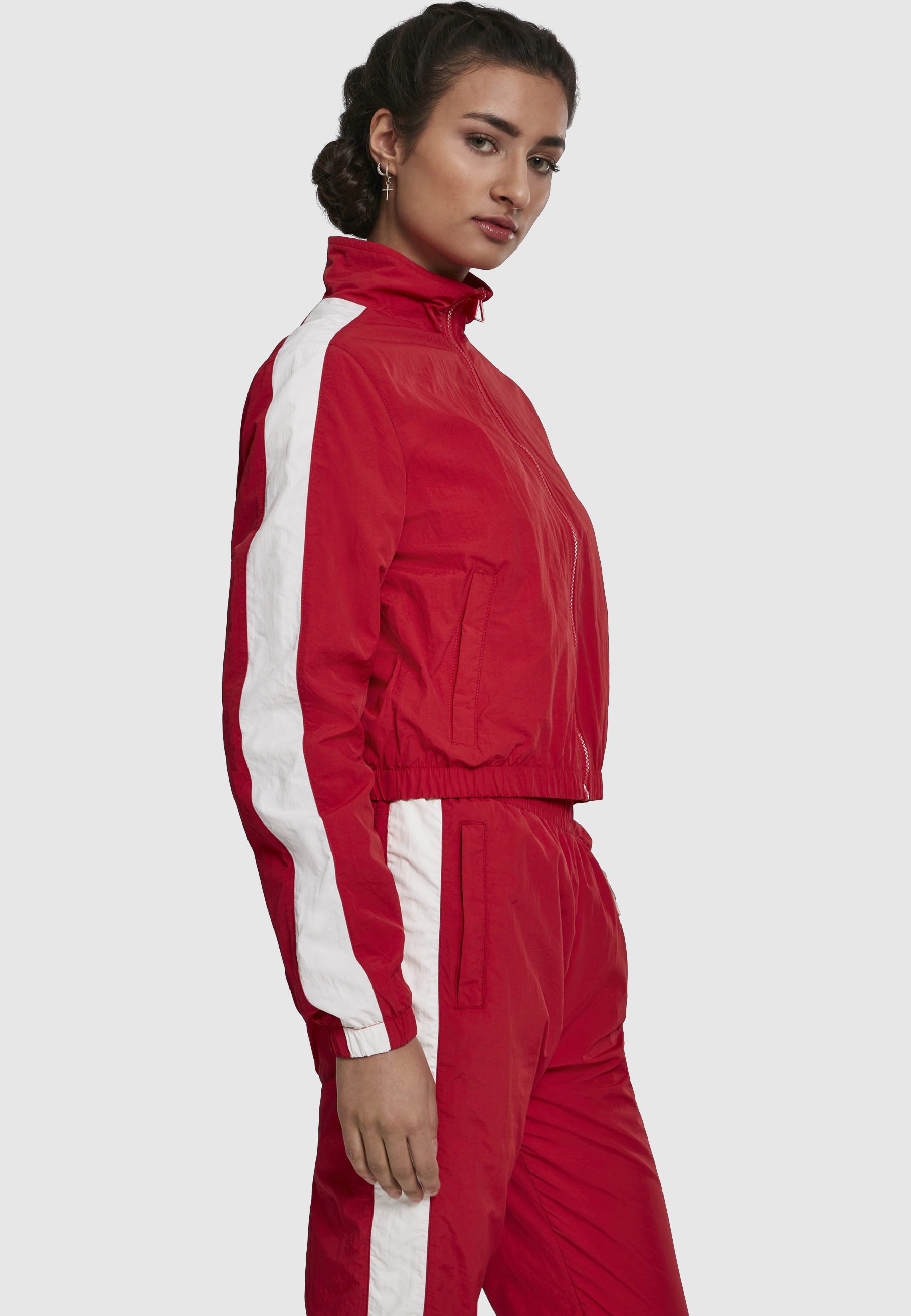 URBAN CLASSICS Allwetterjacke »Urban Classics Damen Ladies Short Striped Crinkle Track Jacket« 1 Stk. tlg. ohne Kapuze