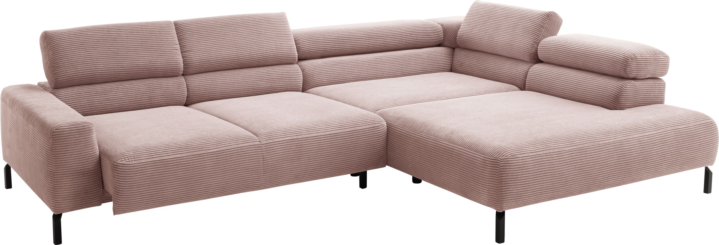 Places of Style Ecksofa »Antonelli, L-Form, inkl. Kopfteilverstellung, Breite 312 cm«, mit elektrischer Sitztiefenverstellung, in Cord, rosé