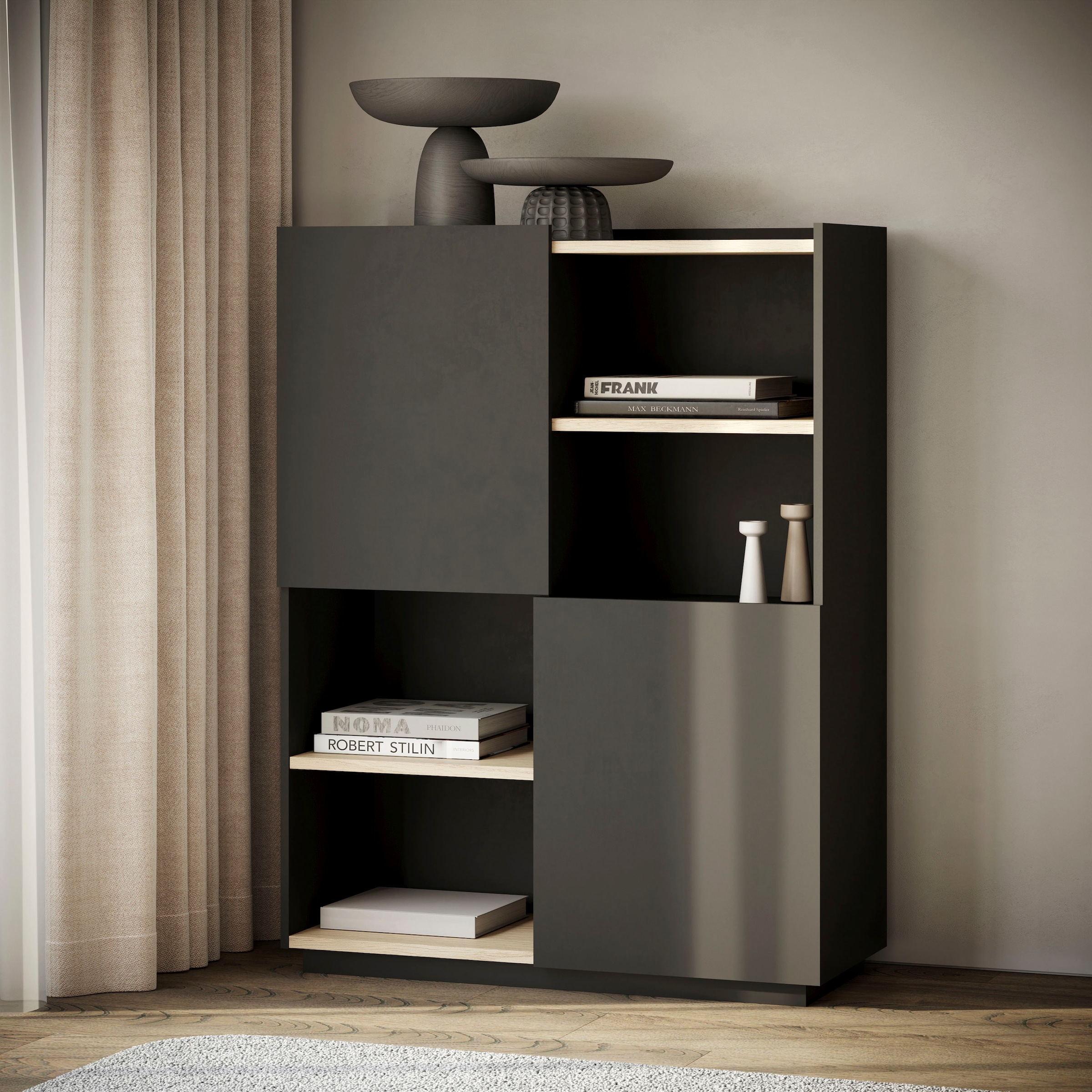 TemaHome Highboard "Nina", Stauraumschrank aus Echtholzfurnier mit Metallfü günstig online kaufen