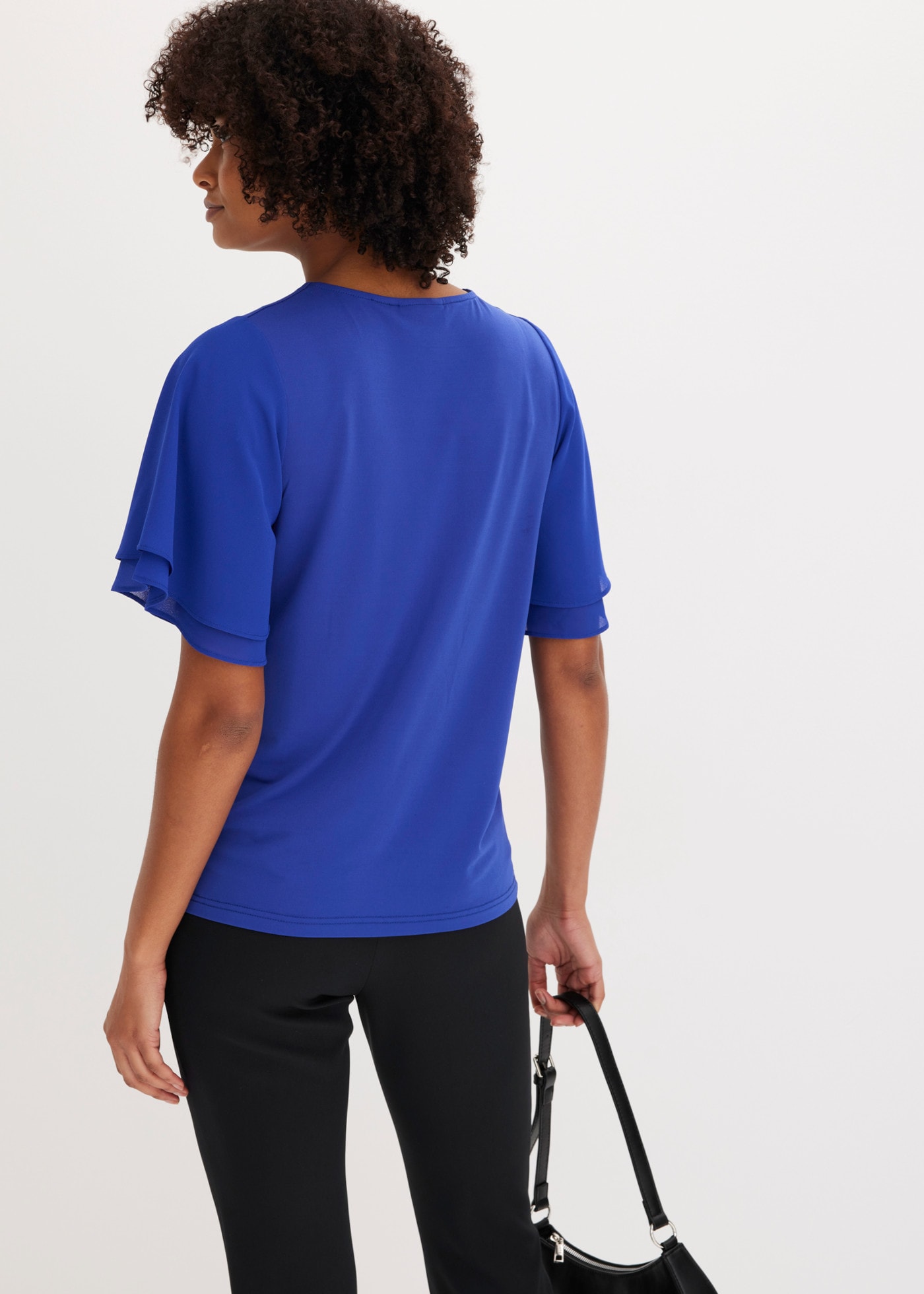 bonprix T-Shirt mit Chiffonärmeln, Kurzarm-Design, aus Polyester und Elasthan
