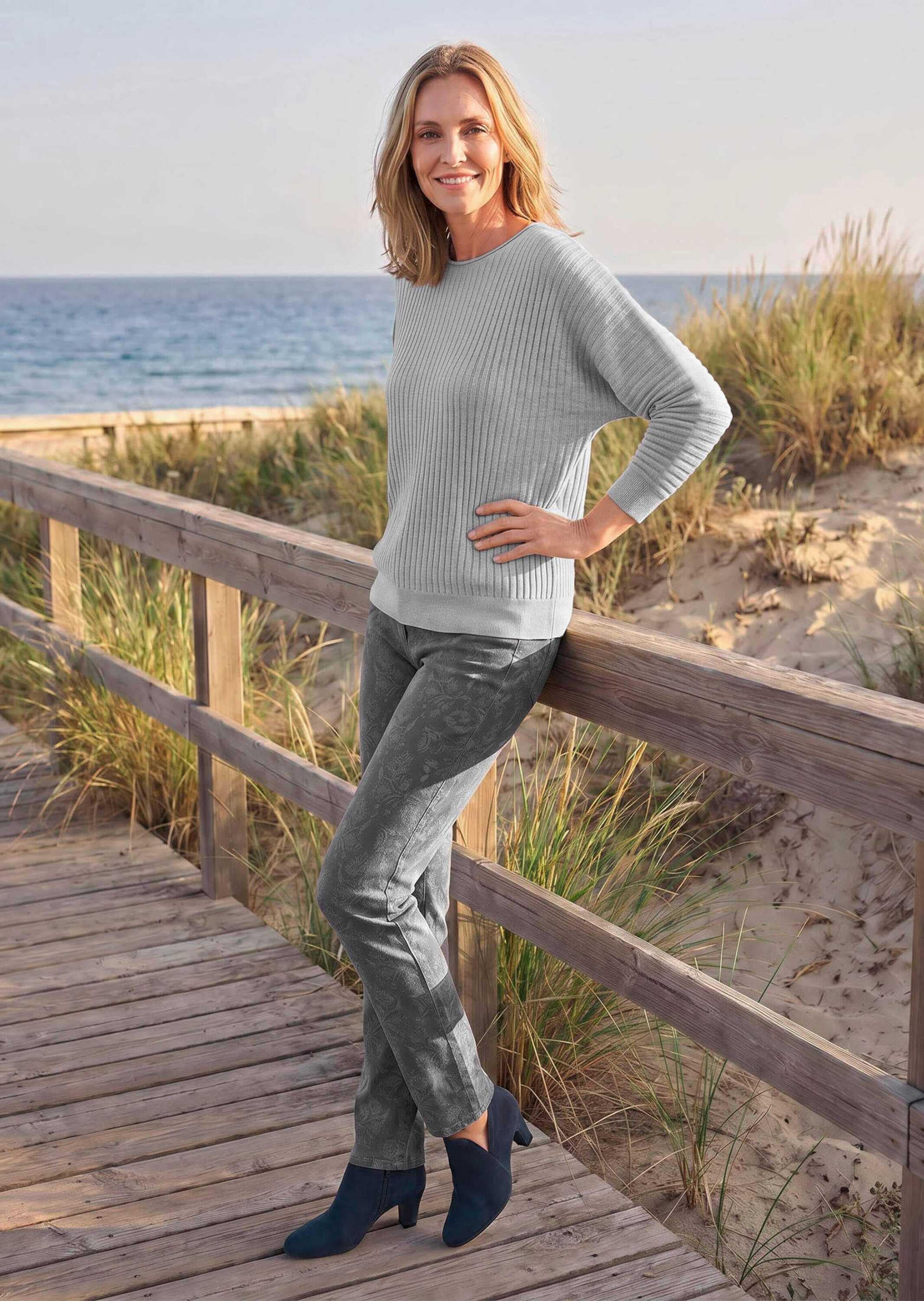 GOLDNER Rundhalspullover »Rippenpullover mit U-Boot-Ausschnitt« silber farbiger Lurexfaden mit verstricktr