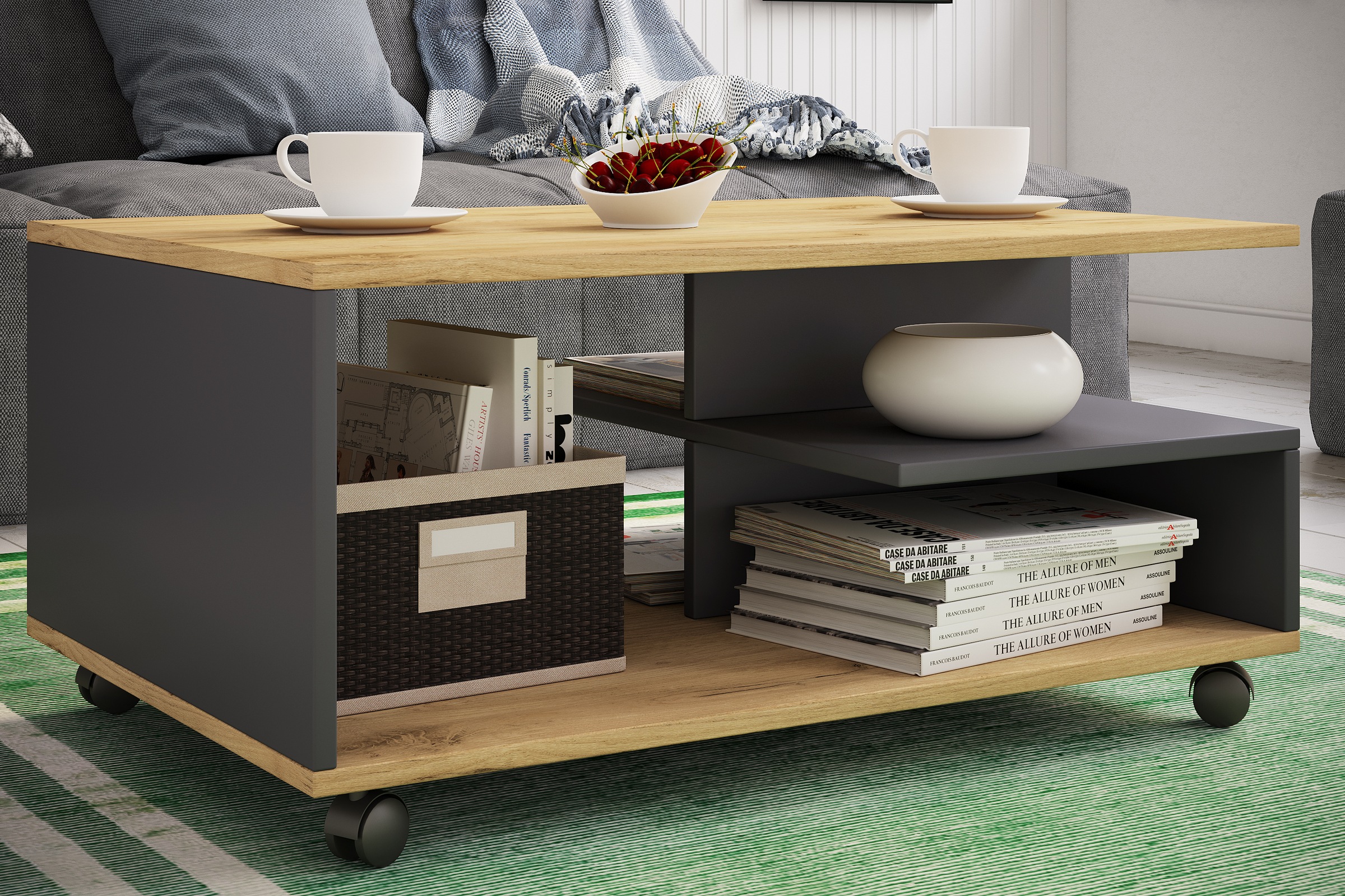 VCM Beistelltisch »Holz Sofatisch Couchtisch Rollen rollbar Stango L«