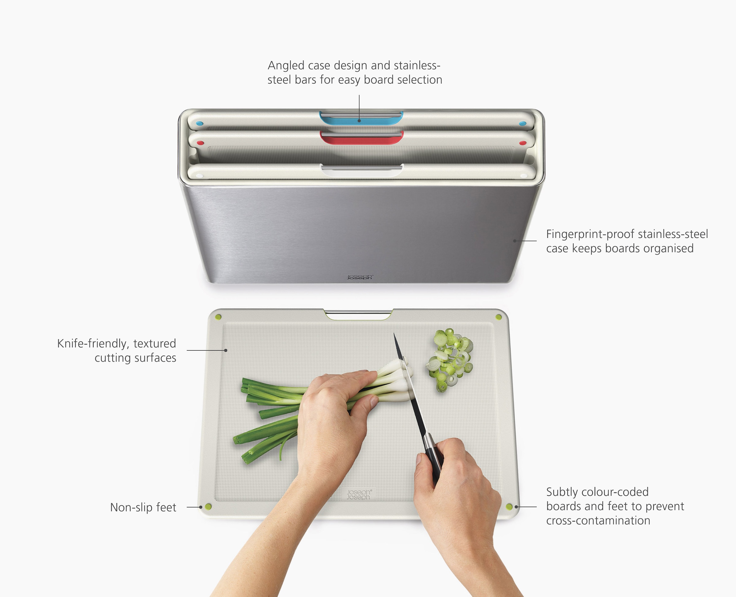 Joseph Joseph Schneidebrett »Folio™ Steel Set mit 4 Schneidebrettern mit Edelstahlgehäuse«