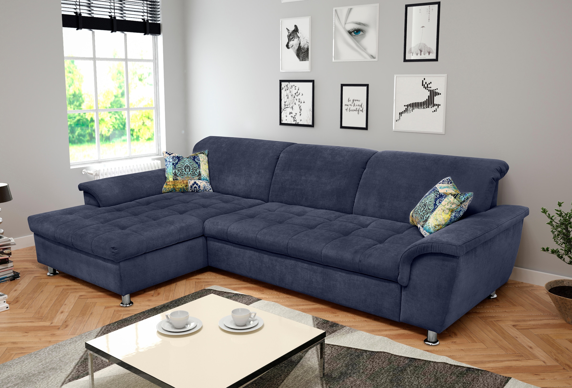 DOMO collection Ecksofa "FRANZI 278x170x81 cm, Steppung im Sitzbereich, L-Form" wahlweise mit Bettfunktion, Bettkasten und Kopfteilverstellung