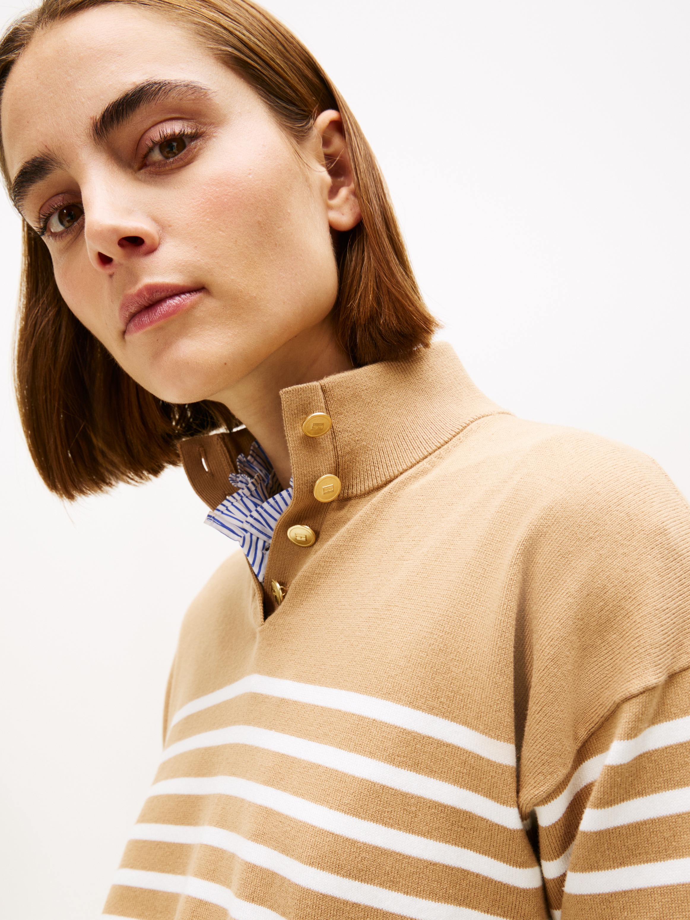 Tommy Hilfiger Strickpullover "CO JERSEY GOLD BTN MOCK-NK SWT", mit goldfar günstig online kaufen