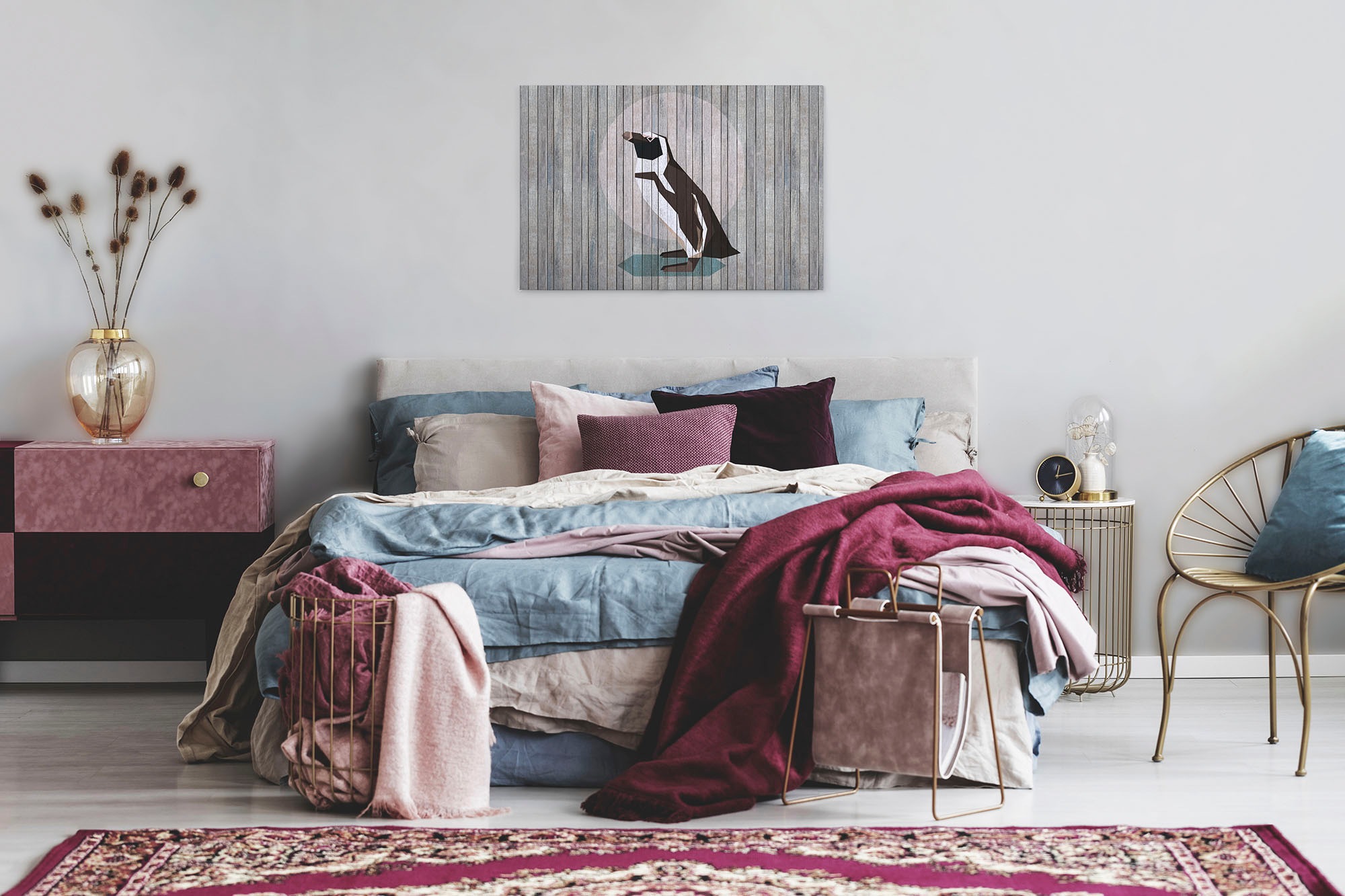 A.S. Création Leinwandbild »born to be wild 4«, Tiere, (1 St.), Keilrahmen Bild Holzoptik Pinguin Tiere