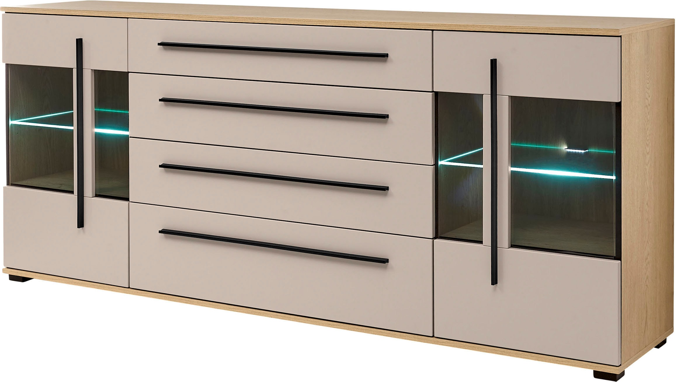Home affaire Sideboard "Cantara, moderner Schrank, Kommode in Eiche Evoke, Weiß oder Kaschmir" schwarze Stangengriffe, ausreichend Stauraum, vielseitig einsetzbar