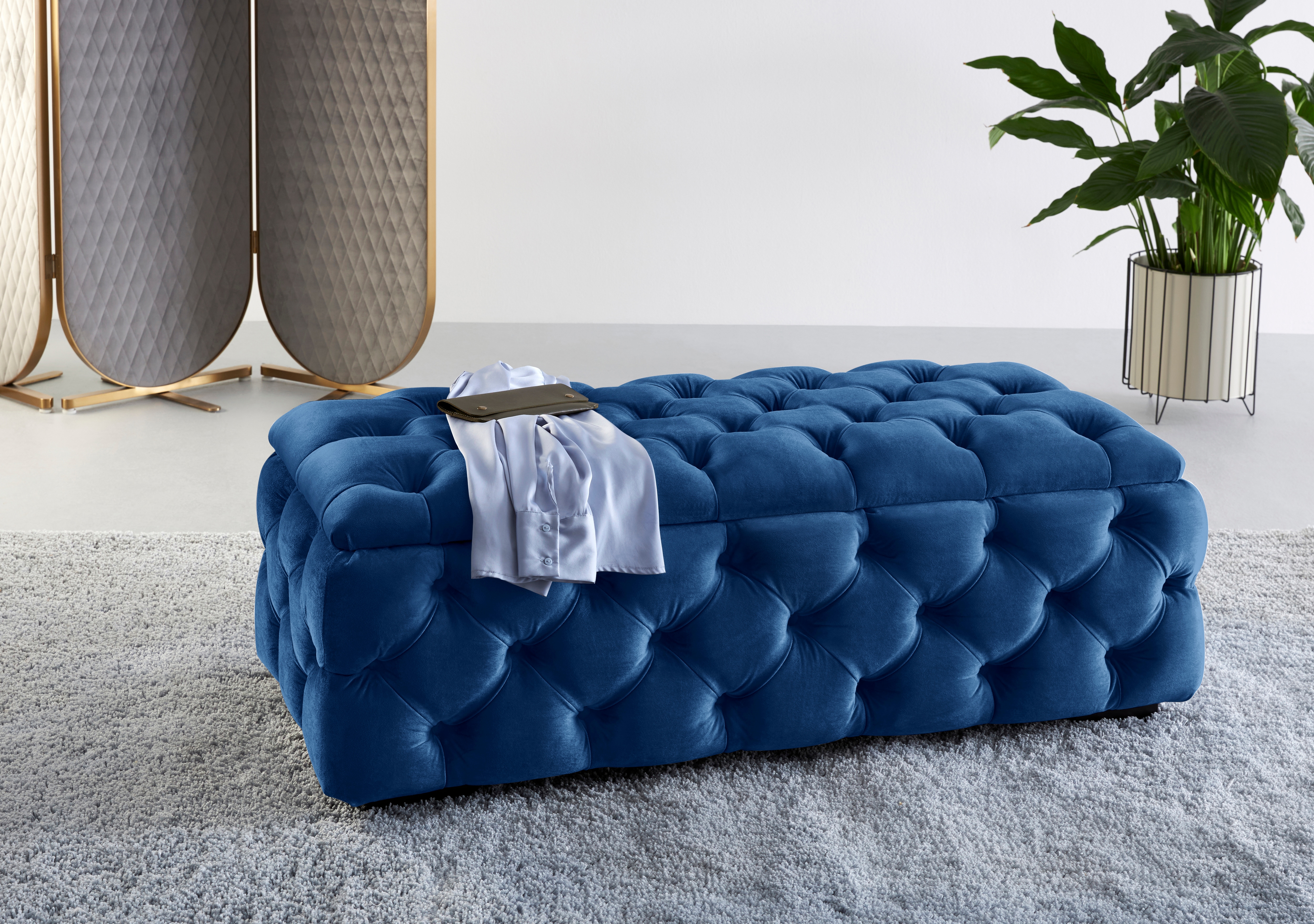 Home affaire Polsterhocker "KALINA, hochwertige Knopfheftung, B/T/H: 120/55/45 cm" mit Staufach und innenliegenden Laschen zur besseren Aufbewahrung