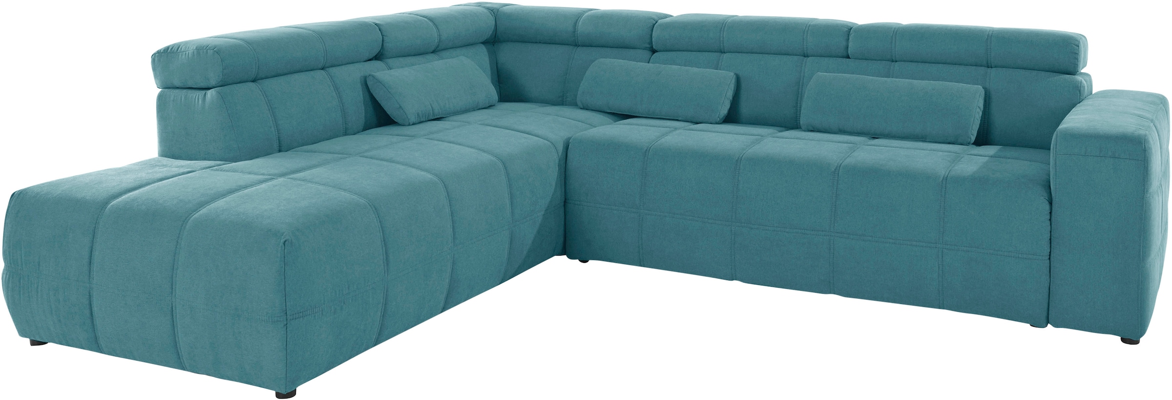 DOMO collection Ecksofa »Brandon L-Form, auch in Leder«, inklusive Kopfteilverstellung, wahlweise mit Sitztiefenverstellung