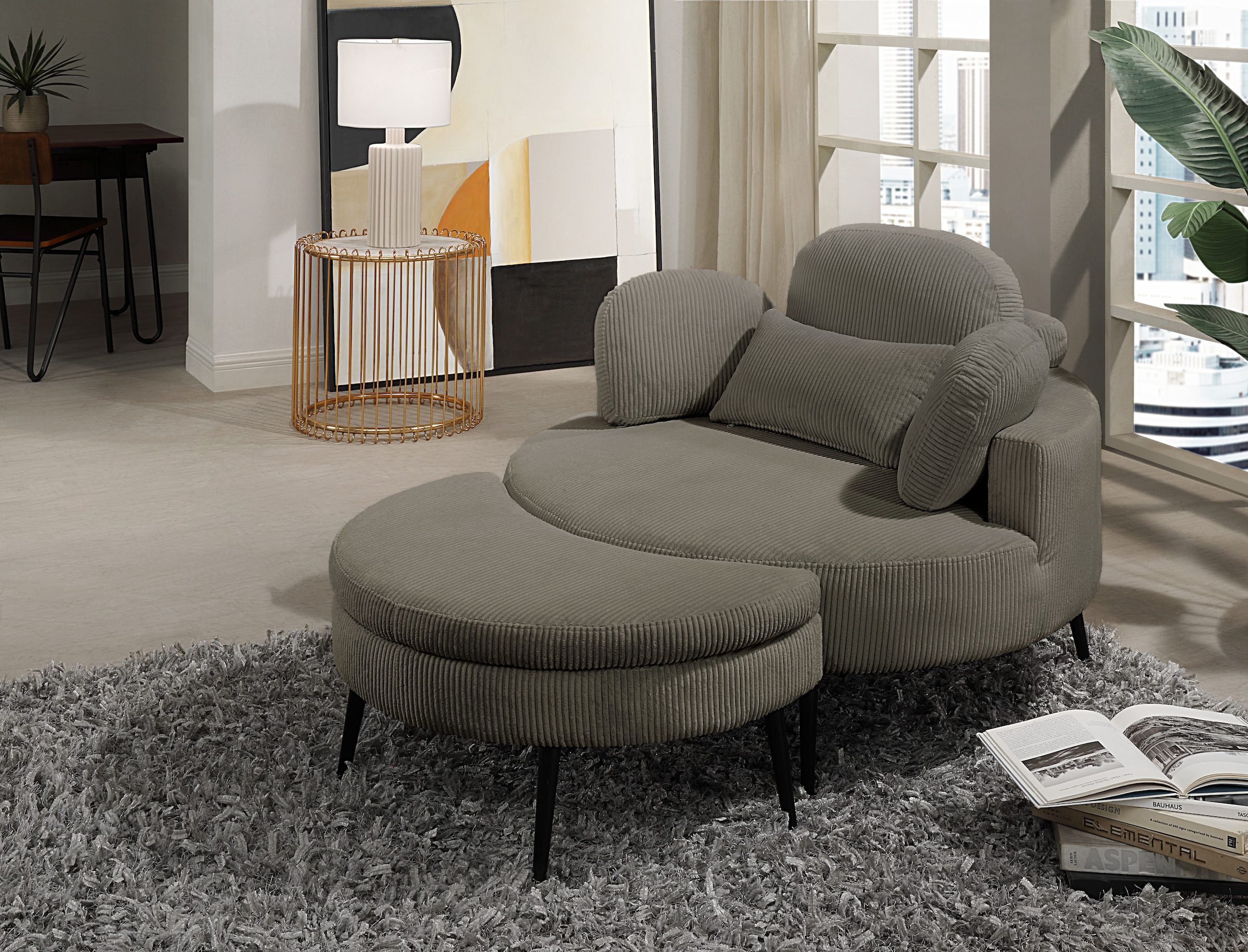 OTTO home Loveseat »Riko« Rückenstütze verstellbar, inklusive Stauraumhocker