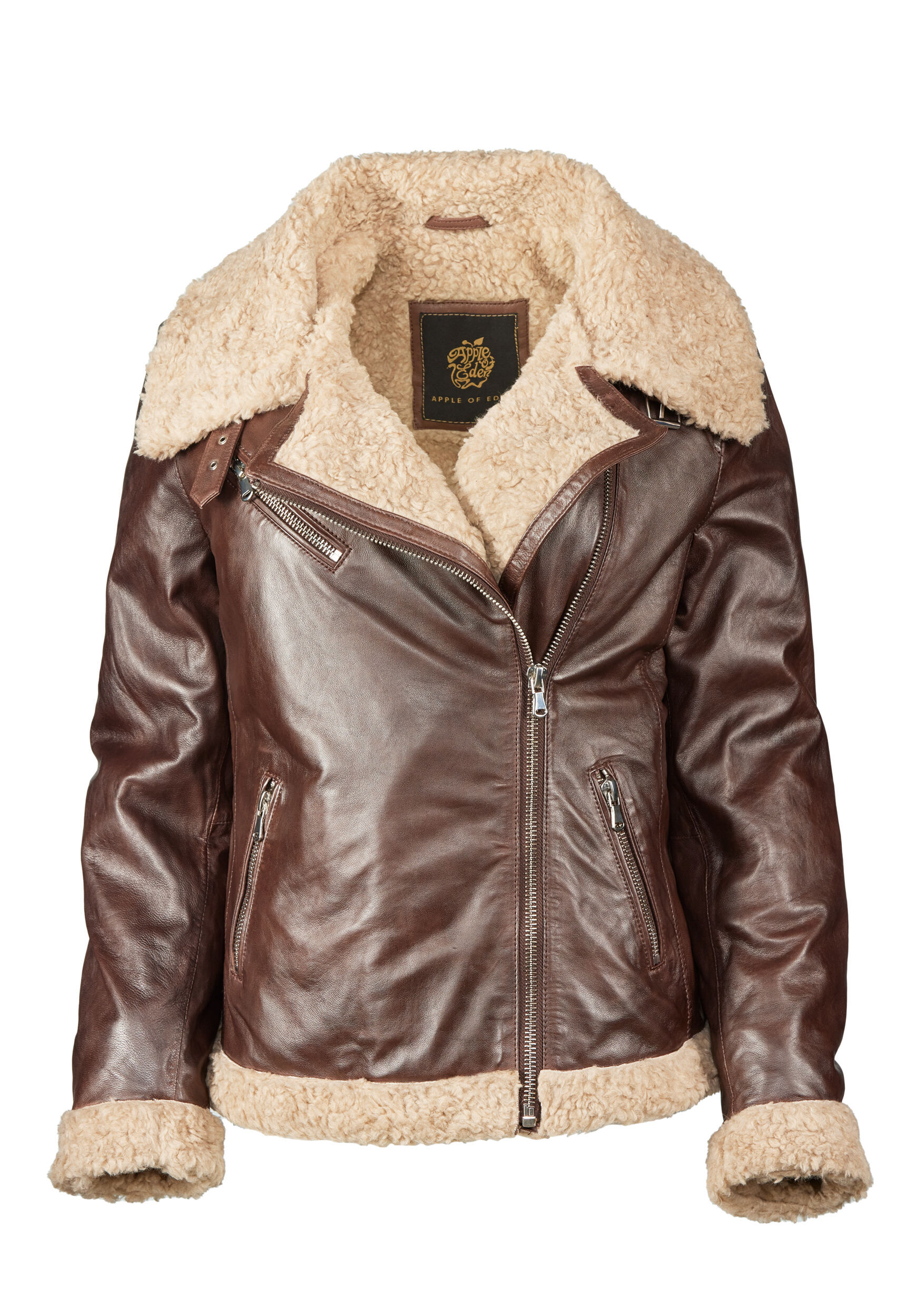 Apple of Eden Lederjacke "Apple of Eden Lederjacke AOE-144" ohne Kapuze mit verstellbarem Riegel am Kragen