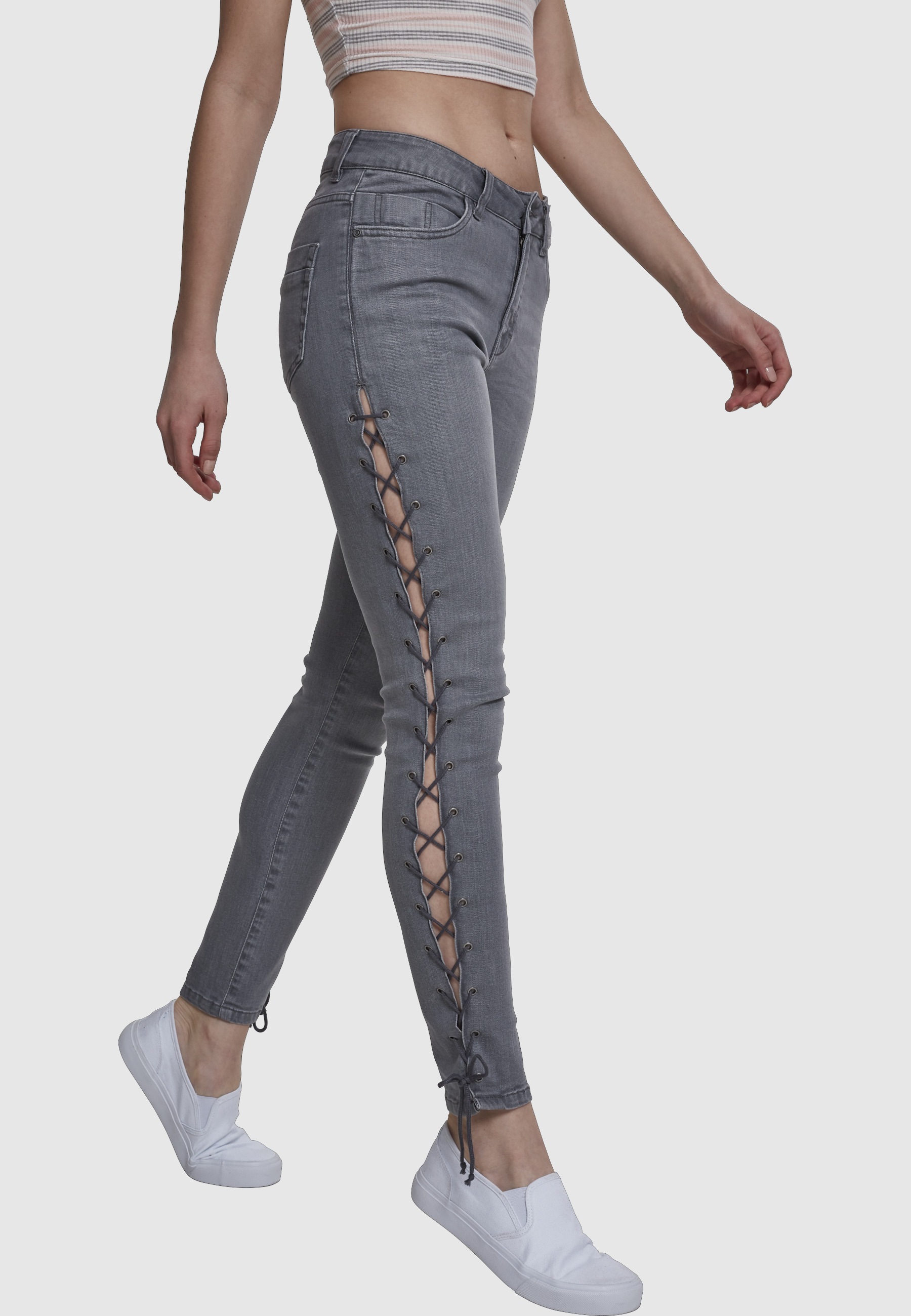 URBAN CLASSICS Bequeme Jeans »Urban Classics Damen Ladies Denim Lace Up Skinny Pants« 1 Stk.