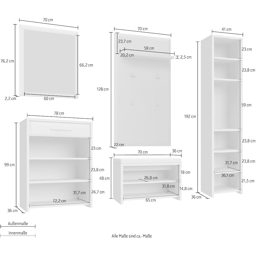 Home affaire Garderoben-Set »Gala«, (Set, 5 St.), Soft-Close Funktion, Hochglanz UV lackiert