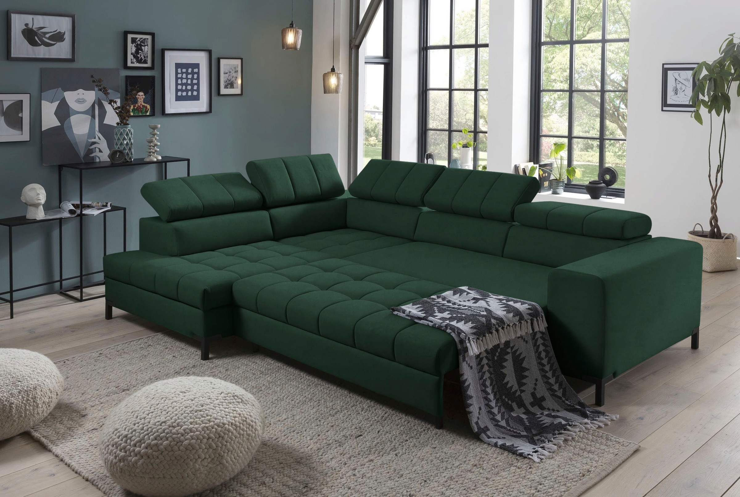 exxpo - sofa fashion Ecksofa »Bocco, hochwertige Verarbeitung, toller Sitzkomfort, bequem, L-Form«, wahlweise mit Bettfunktion u. Bettkasten, inkl. Kopfteilverstellung