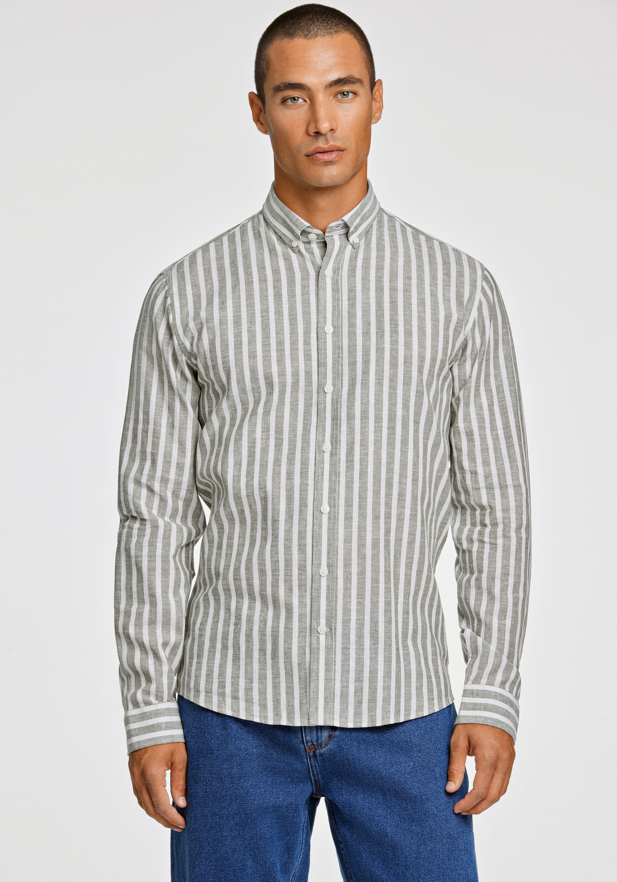 Leinenhemd LINDBERGH "Leinenhemd Relaxed Fit", Herren, Gr. S, Normalgrößen, grün (army), Obermaterial: 55% Leinen, 45% Baumwolle, Hemden