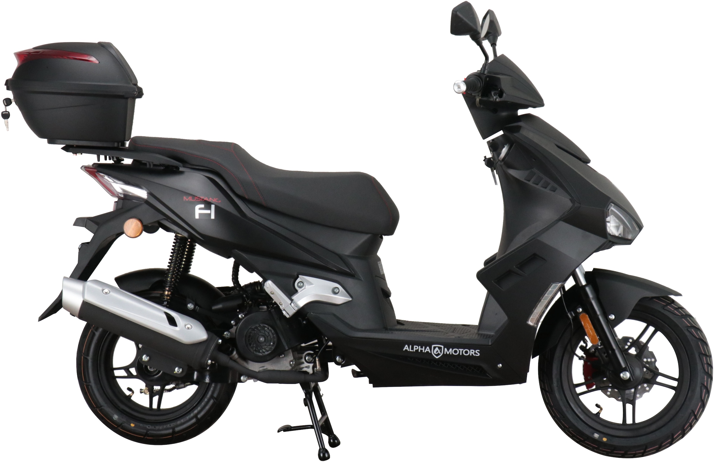 Alpha Motors Motorroller »Mustang FI«, 50 cm³, 25 km/h, Euro 5, 2,72 PS, (Set, mit Topcase), mit USB-Anschluss und Lenkerschloss, sportliches Design