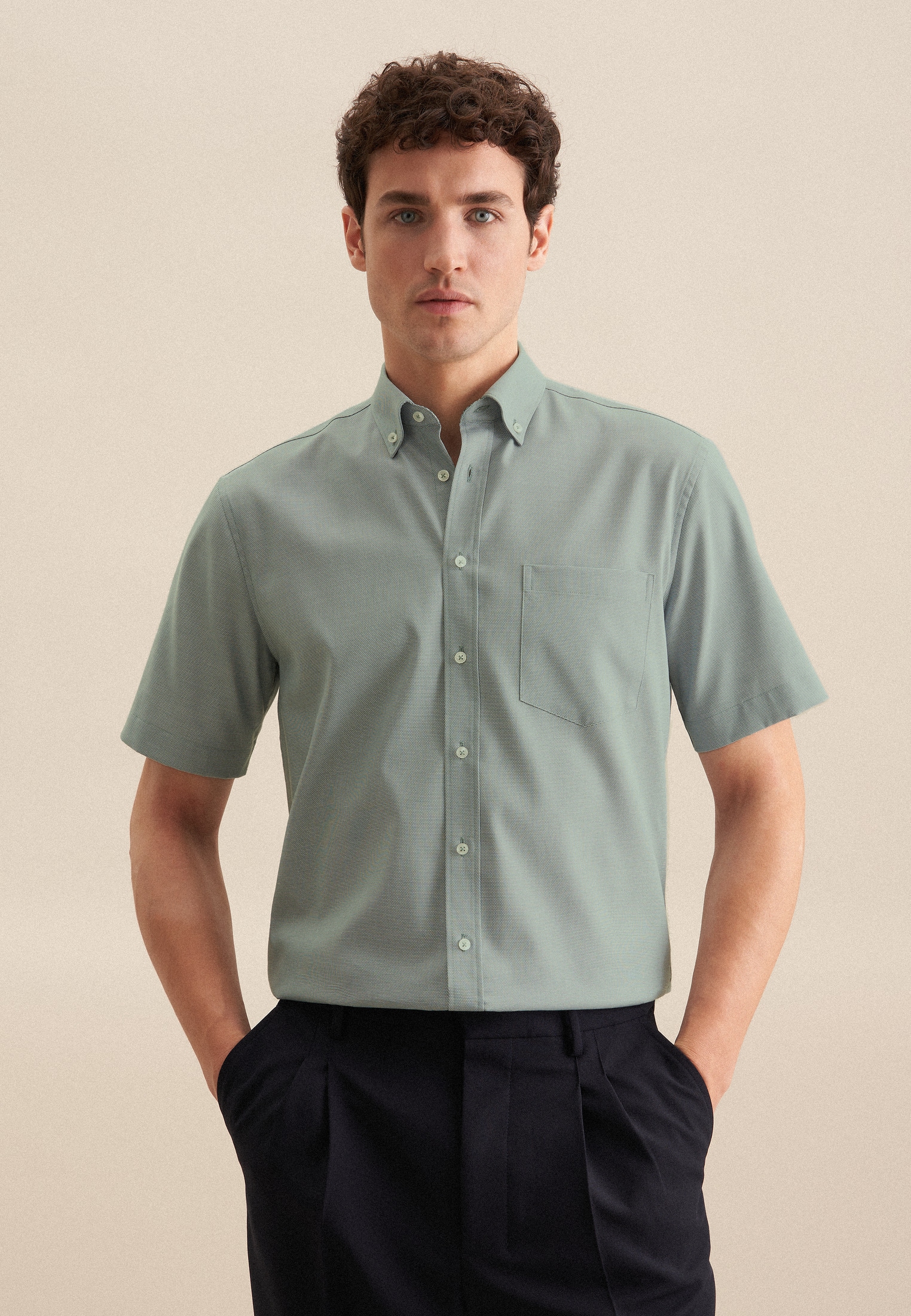 seidensticker Businesshemd »Regular«, Regular Kurzarm Button-Down-Kragen Struktur