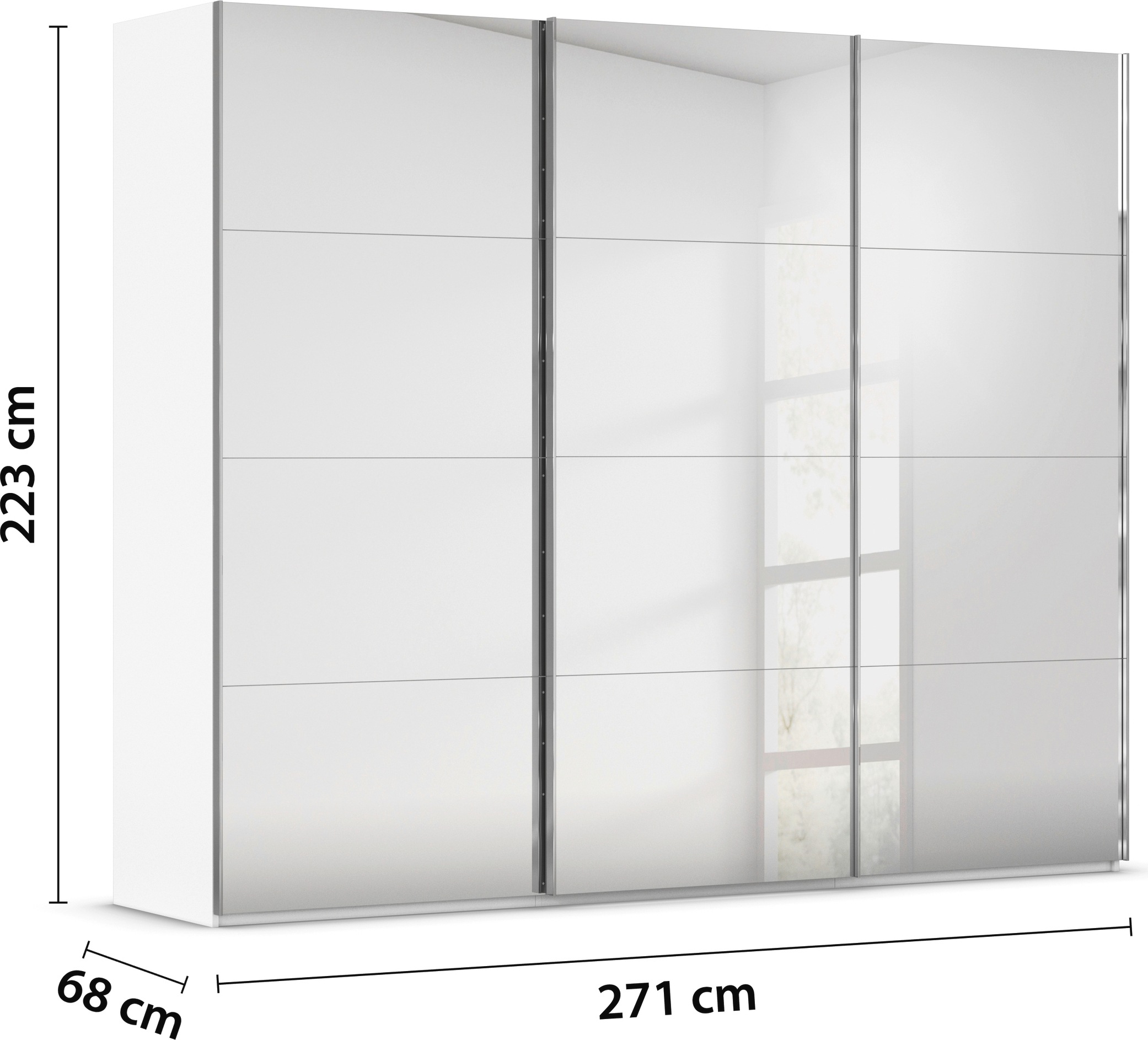 rauch Schwebetürenschrank »Kleiderschrank Schrank Garderobe Schlafzimmerschrank SCALE-FYRA«, edle viergeteilte Türen, Spiegelfront und viele Farben MADE IN GERMANY
