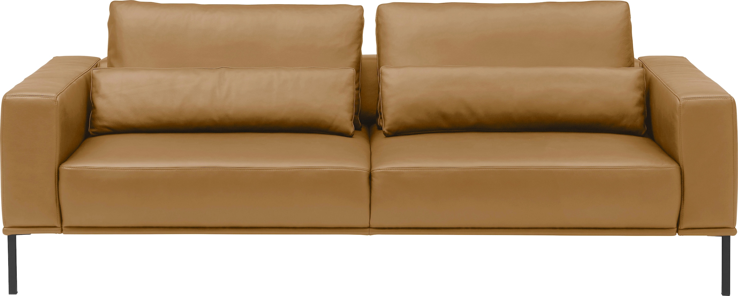 3-Sitzer MUSTERRING "JustBPM100, 242 cm breit, aus hochwertigem Leder", curcuma, B:242cm H:88cm T:107cm, 100% Leder, Sofas, XL-Sofa, wahlweise mit Nierenkissen und mot. Sitzauszug, Fuß schwarz