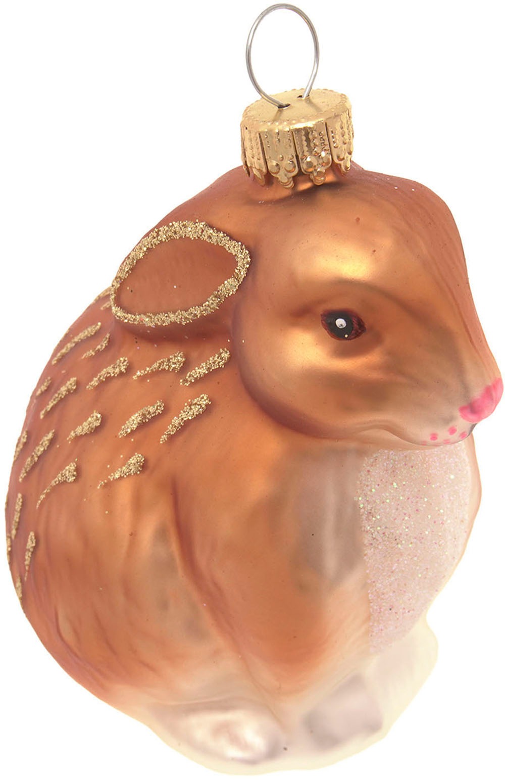 Krebs Glas Lauscha Dekohänger "Hase, braun mit Glitzerdetails, Frühling, Osterdekoration" Dekoration aus Glas, mundgeblasen, handgefertigt, Tierfigur