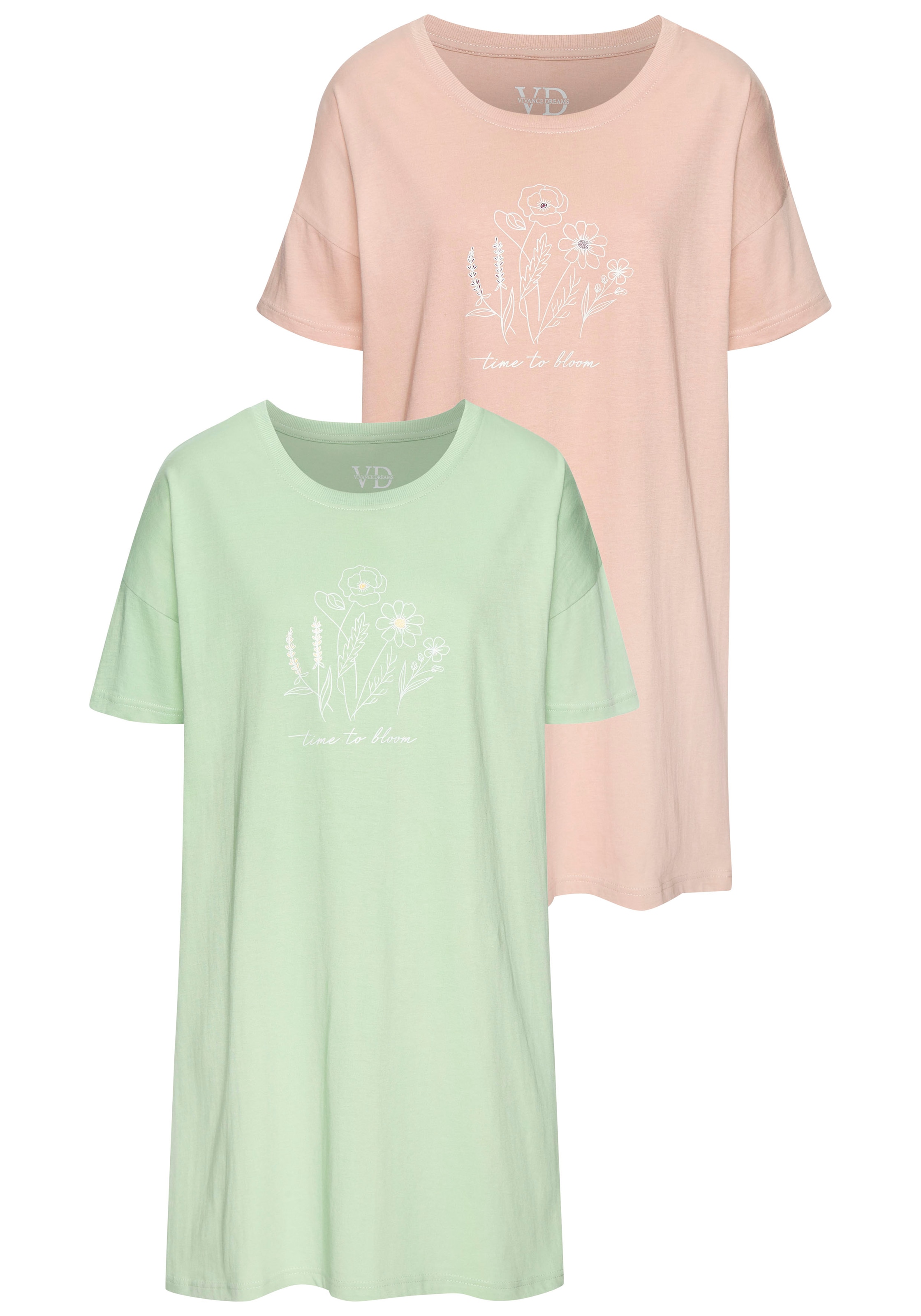 Vivance Dreams Bigshirt, (Set, 2 Stück), mit zart skizziertem Frontdruck