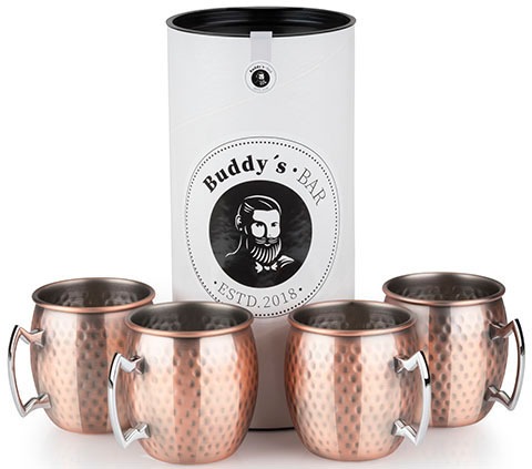 Buddys Becher "Buddy´s Bar" Moscow Mule Becher, 500 ml, hochwert. Edelstahl, Hammerschlag-Effekt