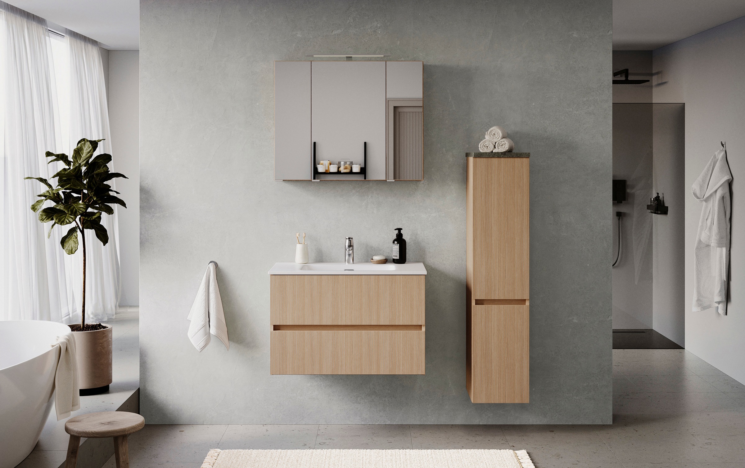 welltime Badmöbel-Set "EIXO, Set aus Spiegelschrank, Waschtisch und Midisch günstig online kaufen